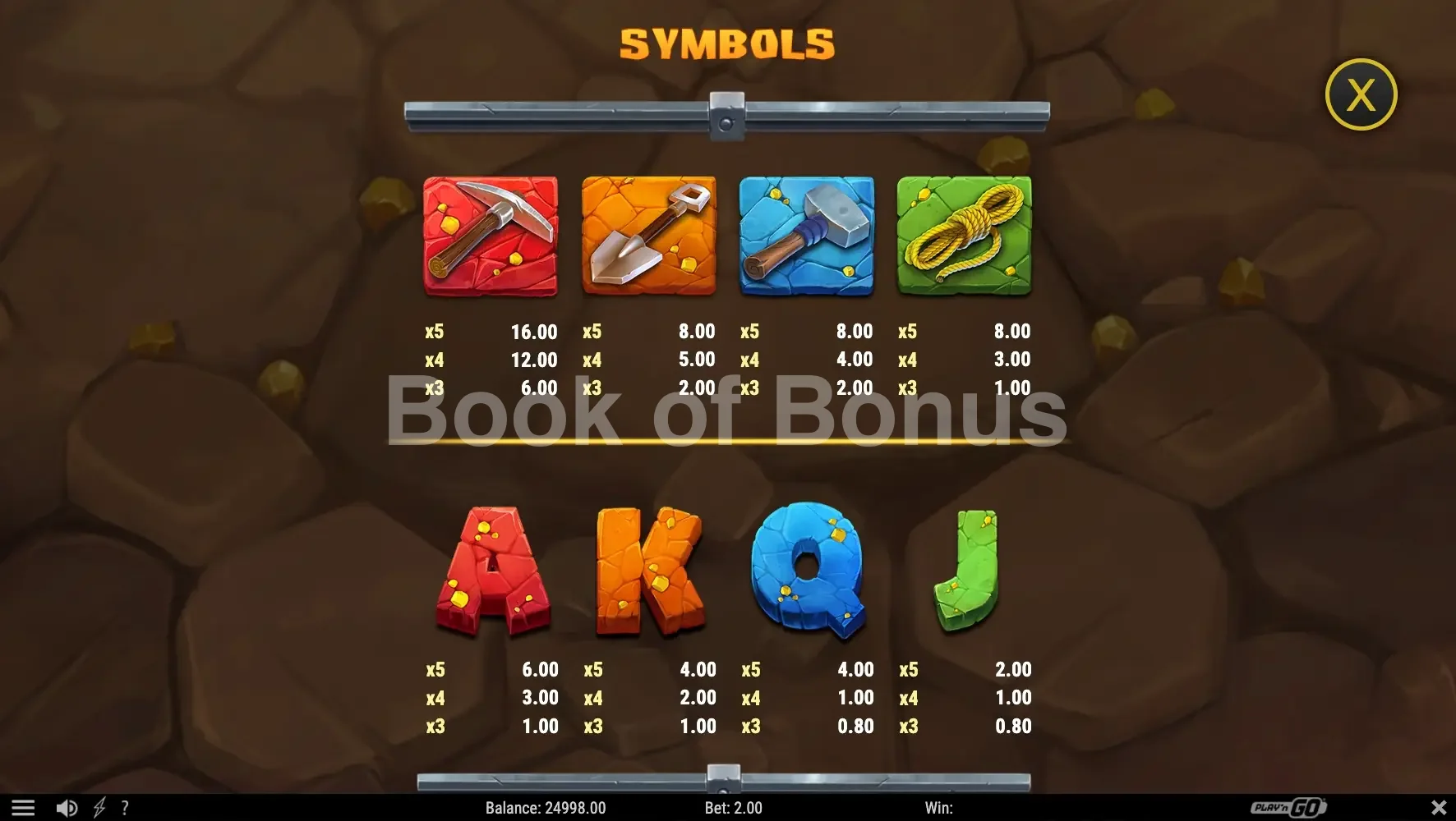 Mole Digger par Play'n GO - table des gains et valeurs des symboles