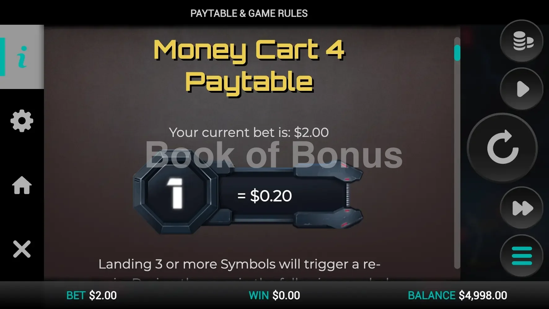 Money Cart 4 par Relax Gaming - table des gains et valeurs des symboles