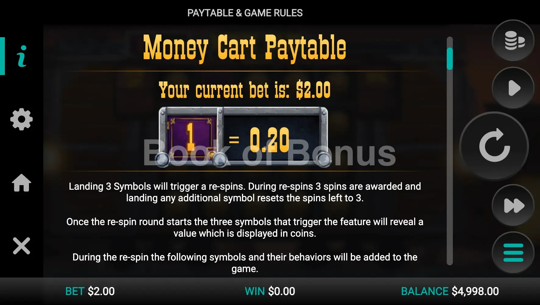 Money Cart par Relax Gaming - table des gains et valeurs des symboles