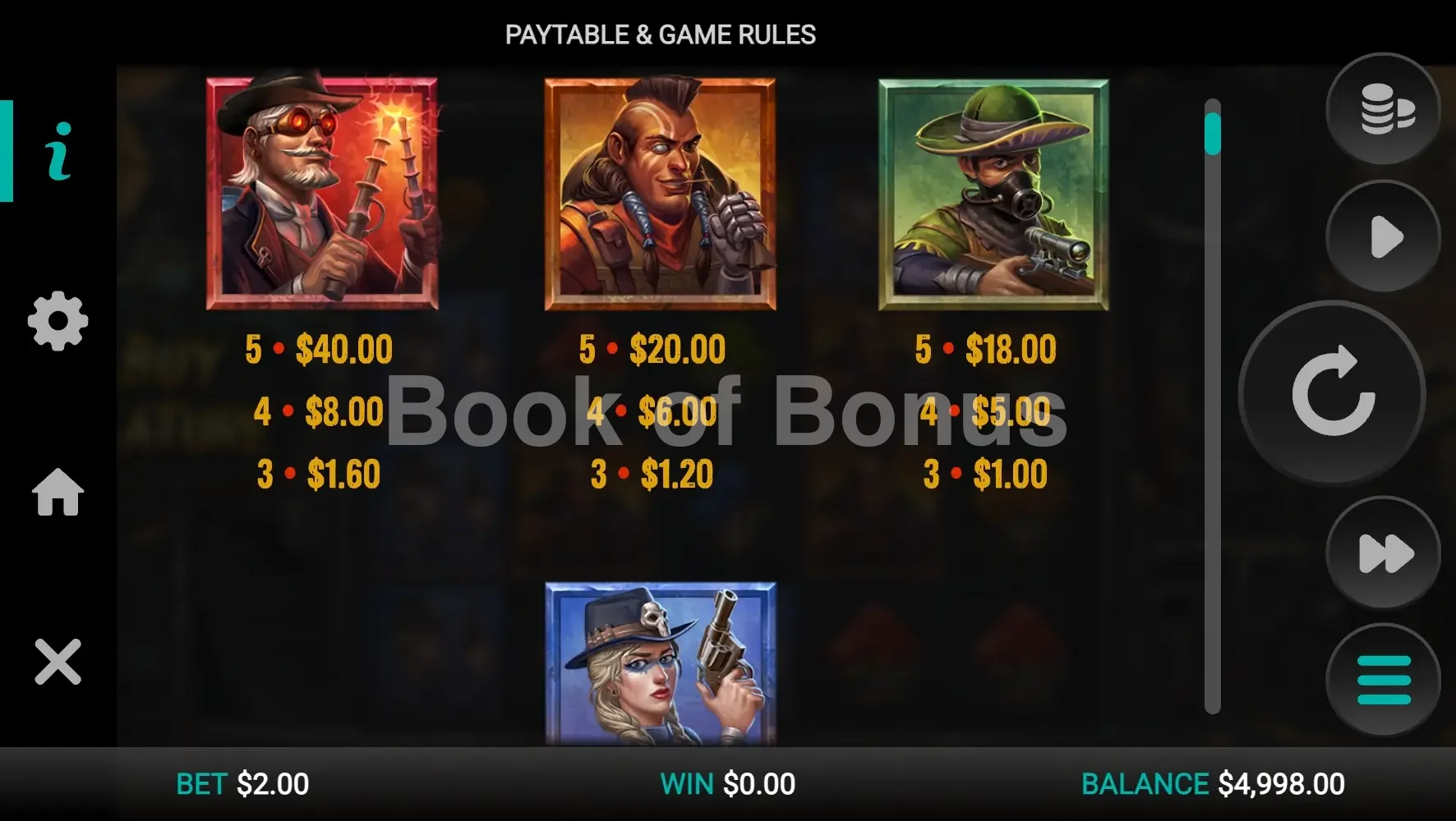 Tableau des gains Money Train 2