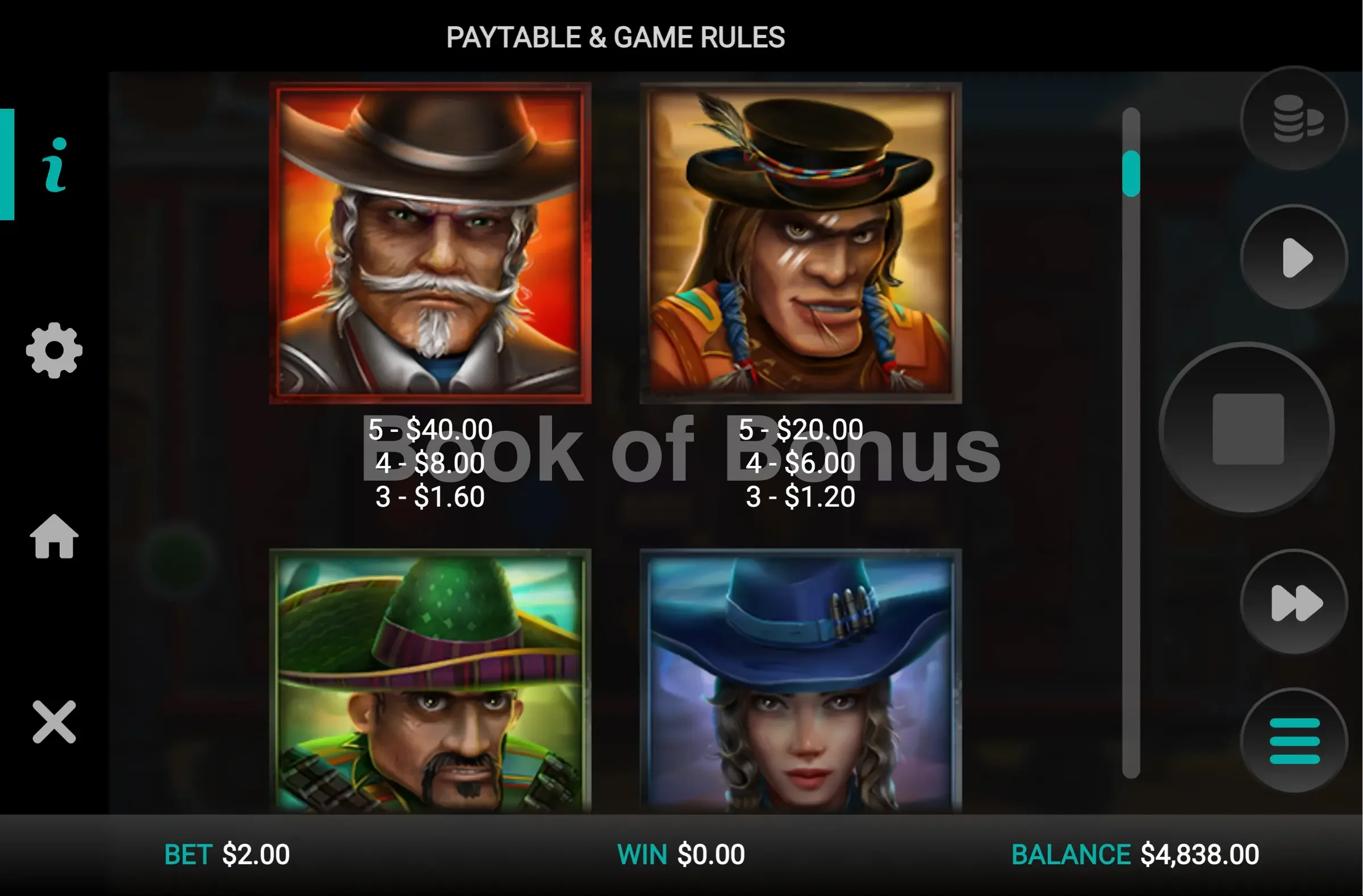 Tableau des gains Money Train