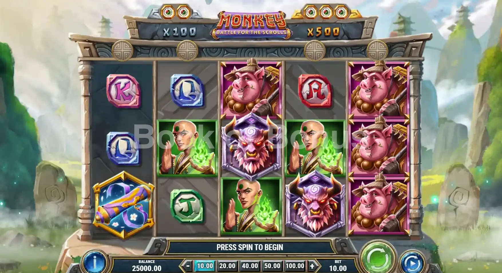 Monkey Battle for the Scrolls par Play'n GO - jeu de base et disposition des rouleaux