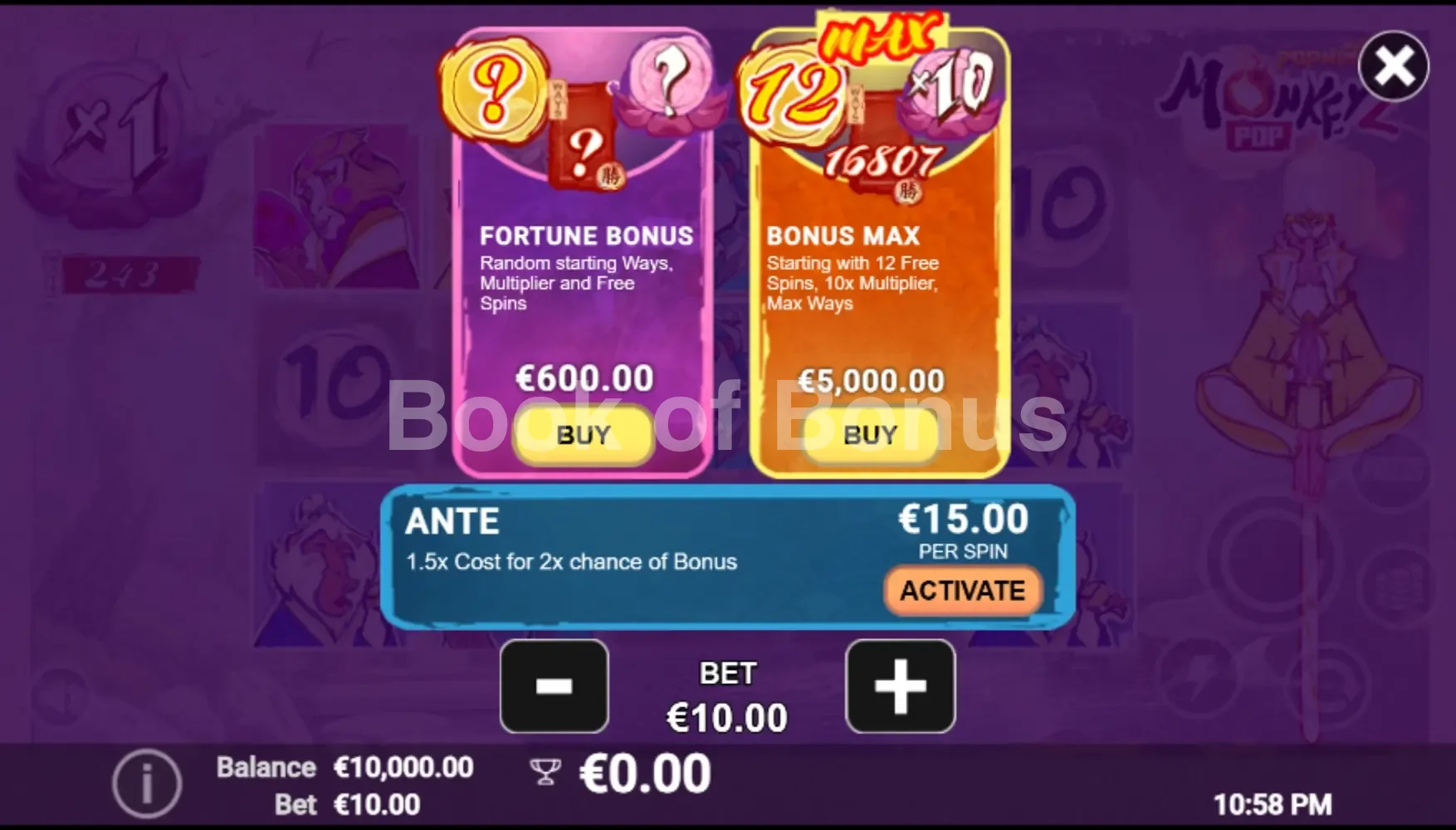 MonkeyPop 2 par Avatar UX - menu d'achat de bonus et options