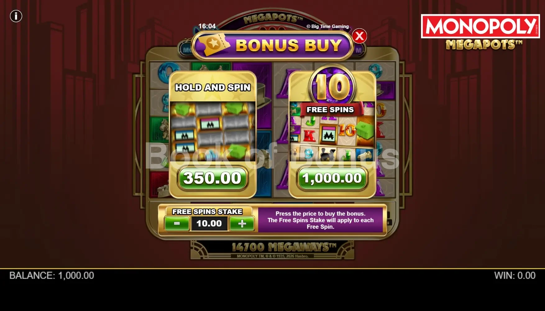 Achat de bonus Monopoly Megapots