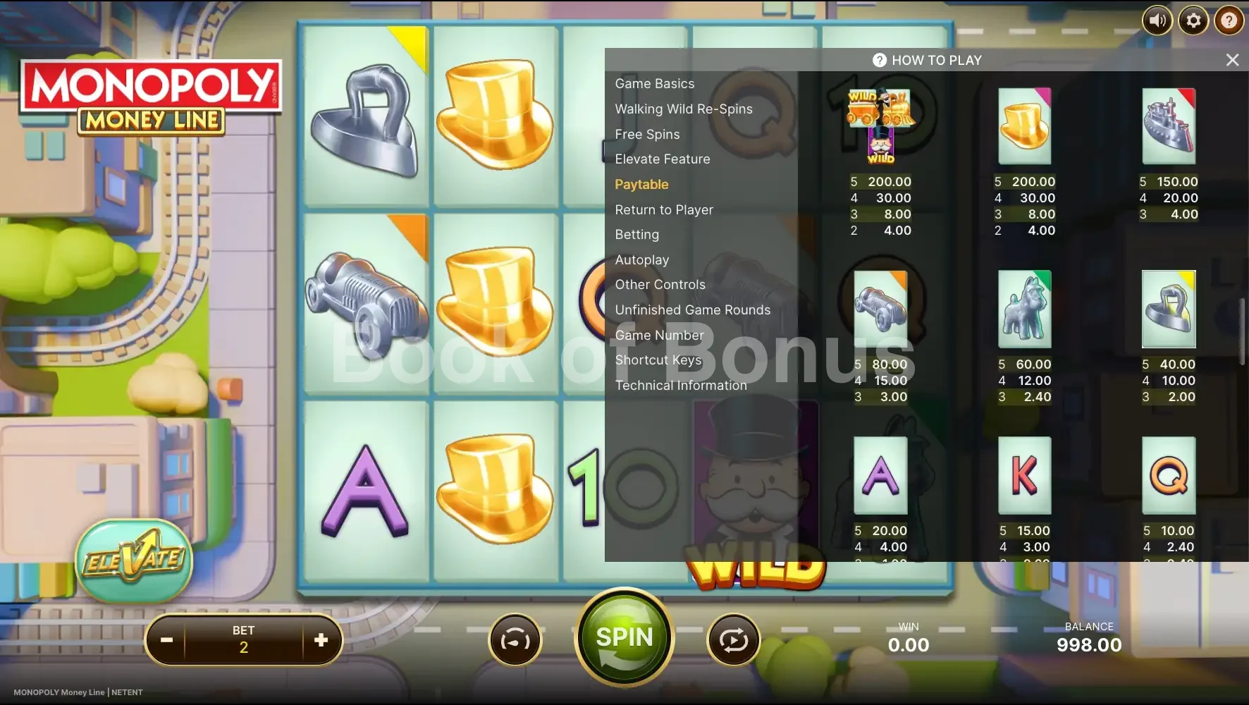 Monopoly Money Line par NetEnt - table des gains et valeurs des symboles