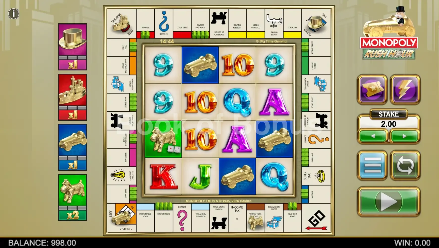 Monopoly Rush Hour par Big Time Gaming - jeu de base et disposition des rouleaux
