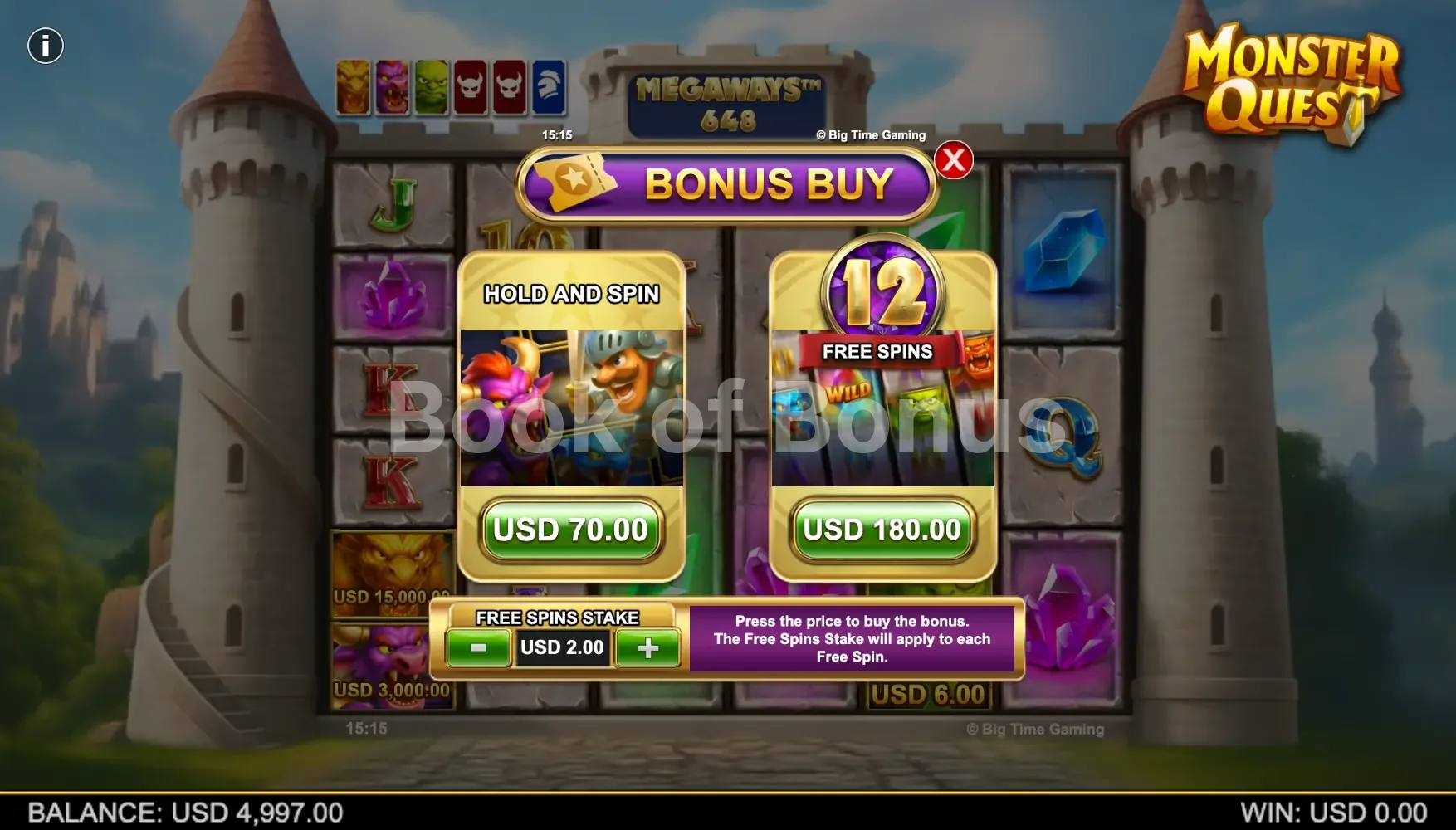 Achat de bonus Monster Quest