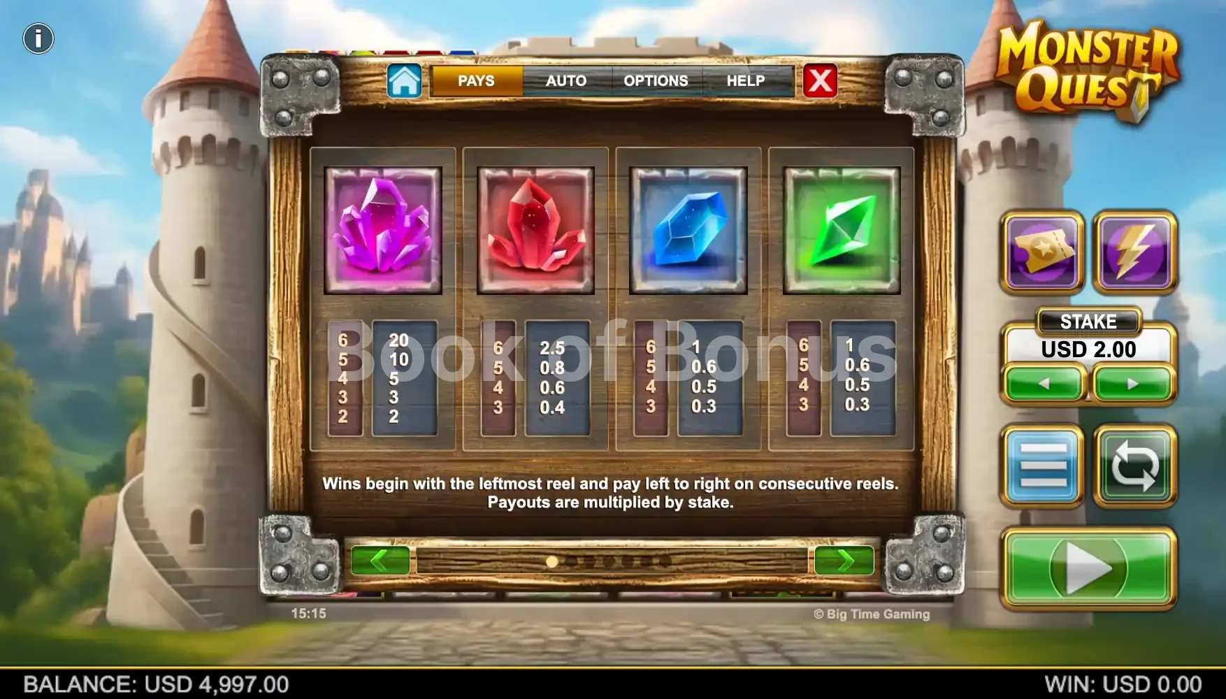Tableau des gains Monster Quest