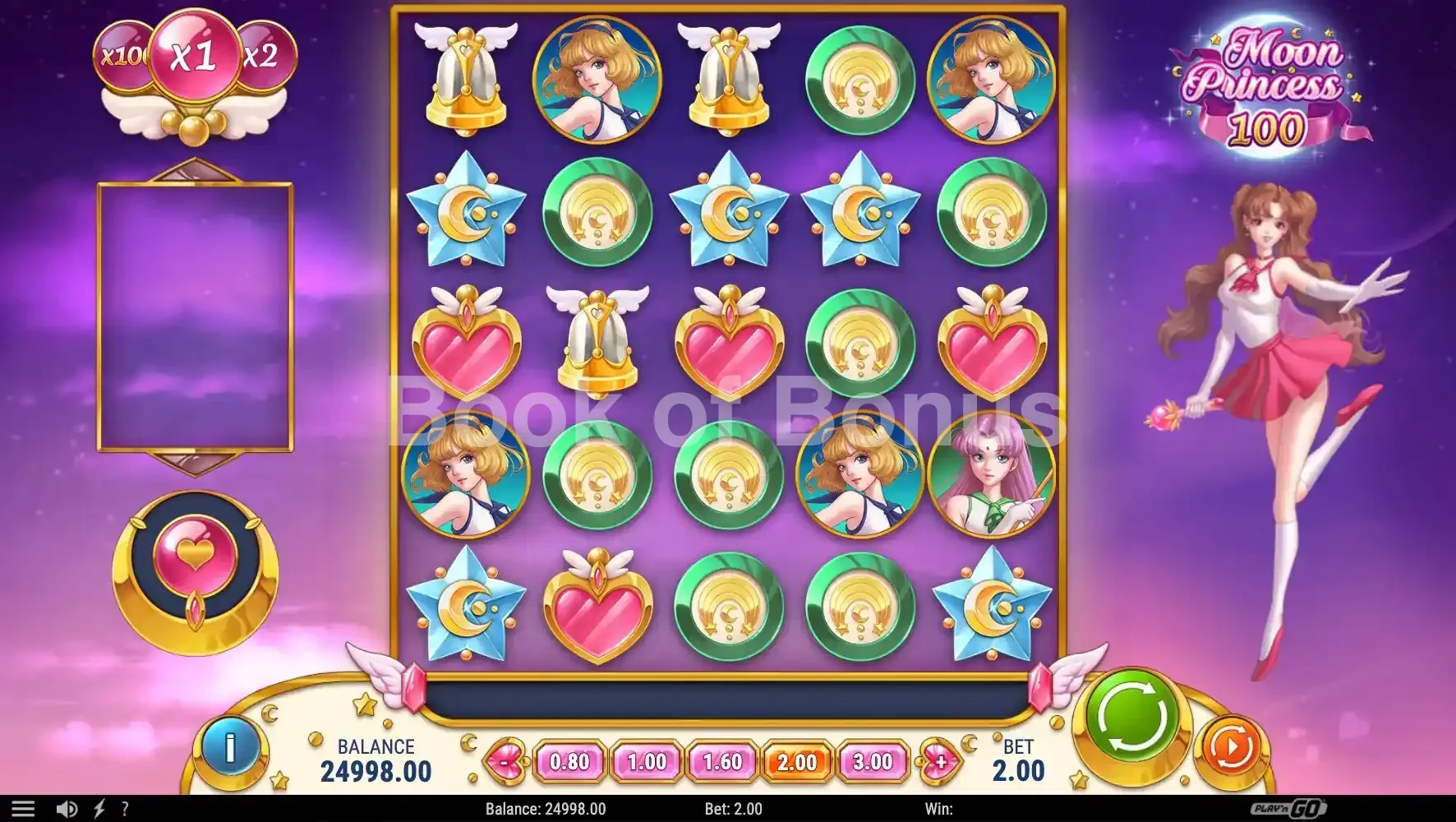 Moon Princess 100 par Play'n GO - jeu de base et disposition des rouleaux