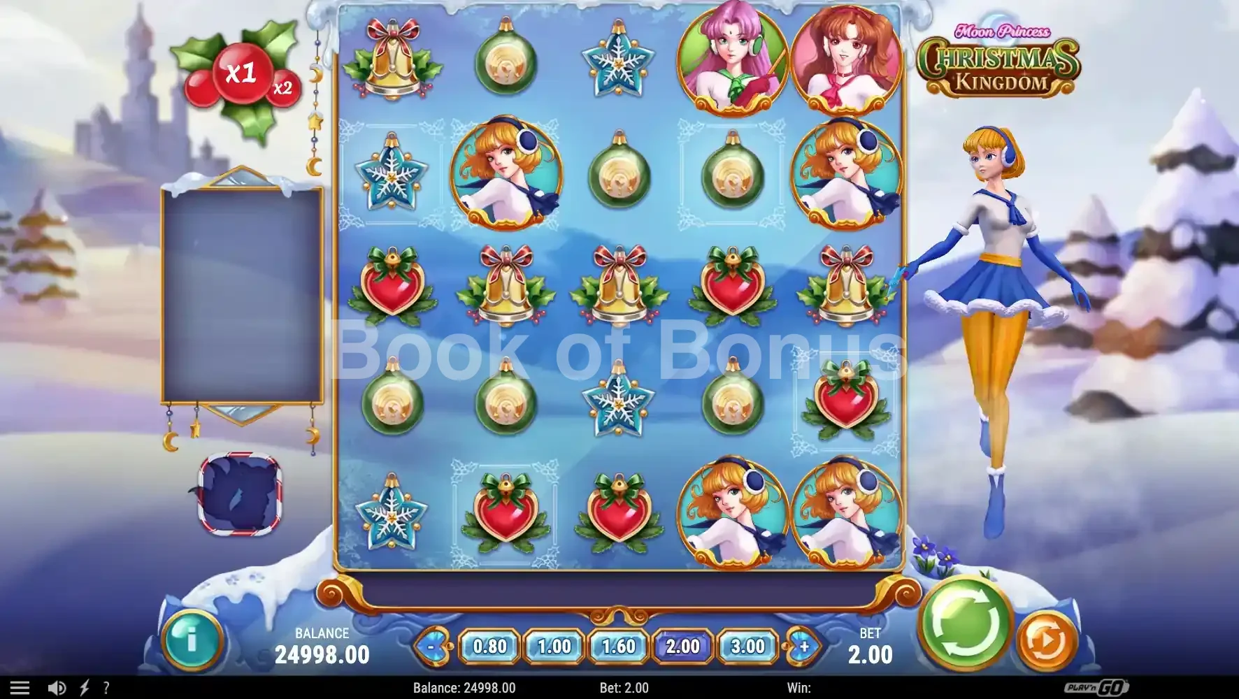 Moon Princess Christmas Kingdom par Play'n GO - jeu de base et disposition des rouleaux