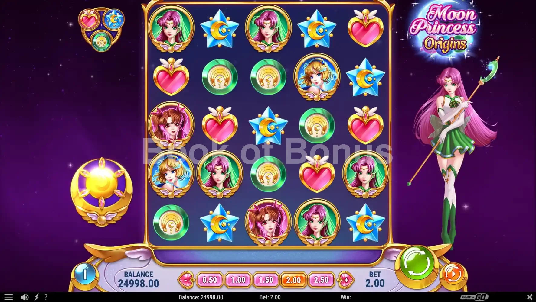 Moon Princess Origins par Play'n GO - jeu de base et disposition des rouleaux