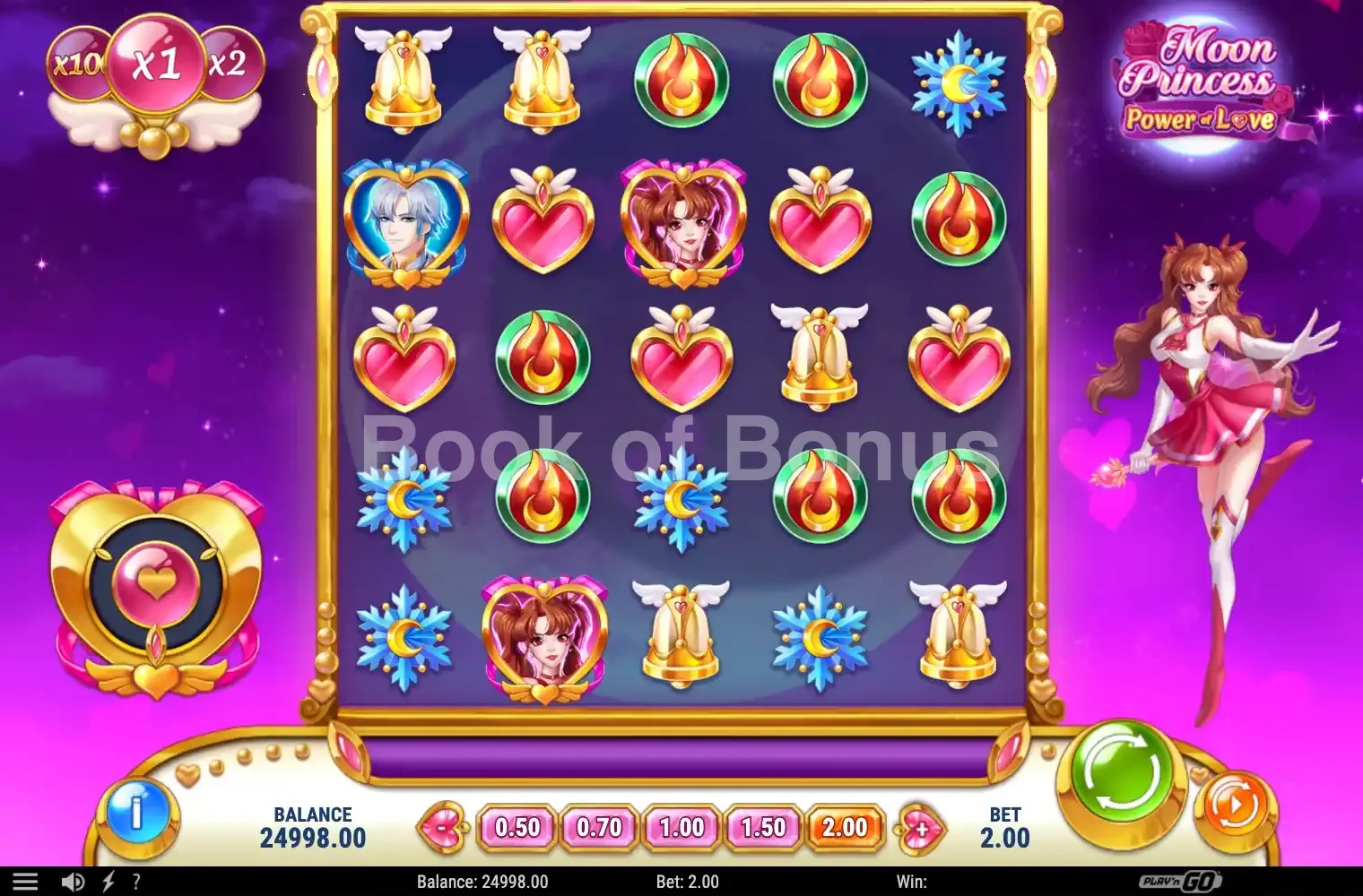 Moon Princess Power of Love par Play'n GO - jeu de base et disposition des rouleaux
