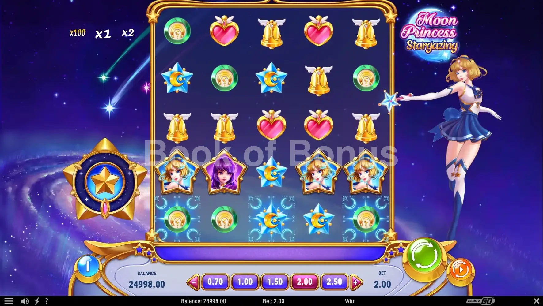 Moon Princess Stargazing par Play'n GO - jeu de base et disposition des rouleaux