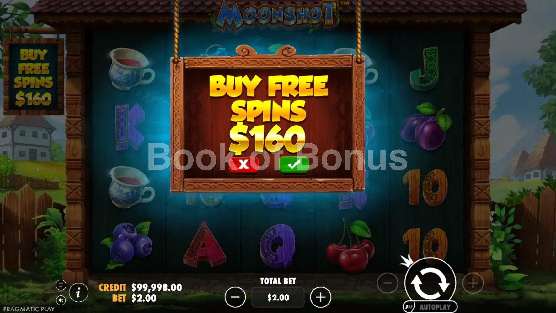 Moonshot par Pragmatic Play - menu d'achat de bonus et options