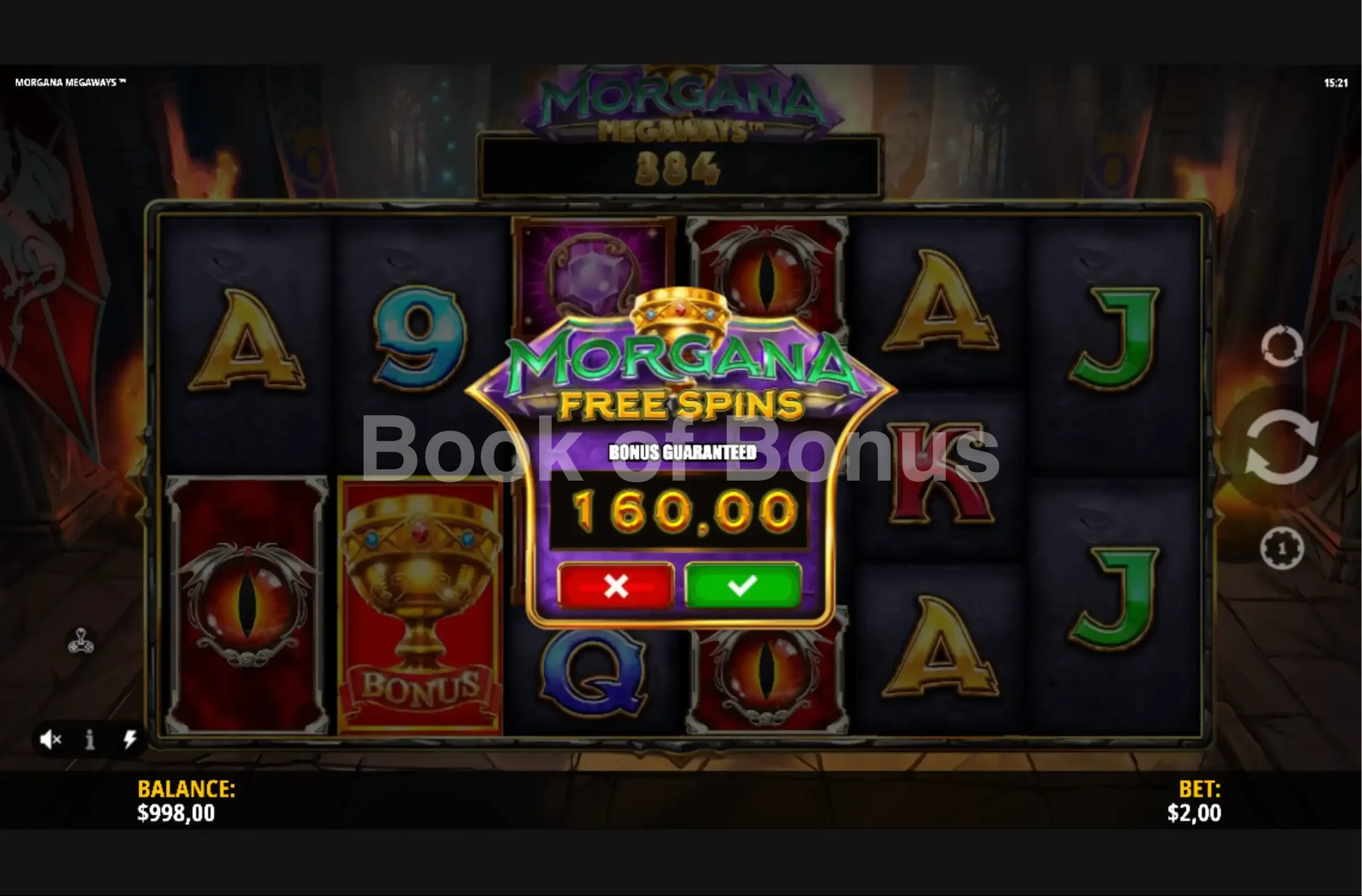Morgana Megaways par iSoftBet - menu d'achat de bonus et options