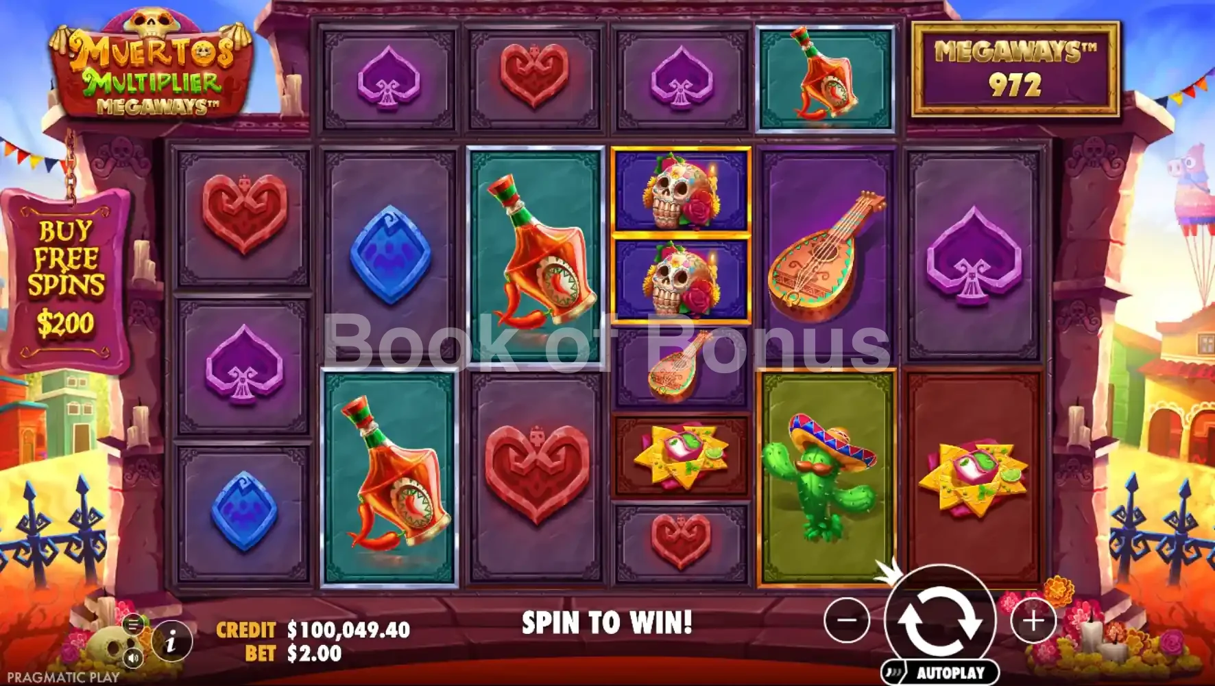 Muertos Multiplier Megaways par Pragmatic Play - jeu de base et disposition des rouleaux