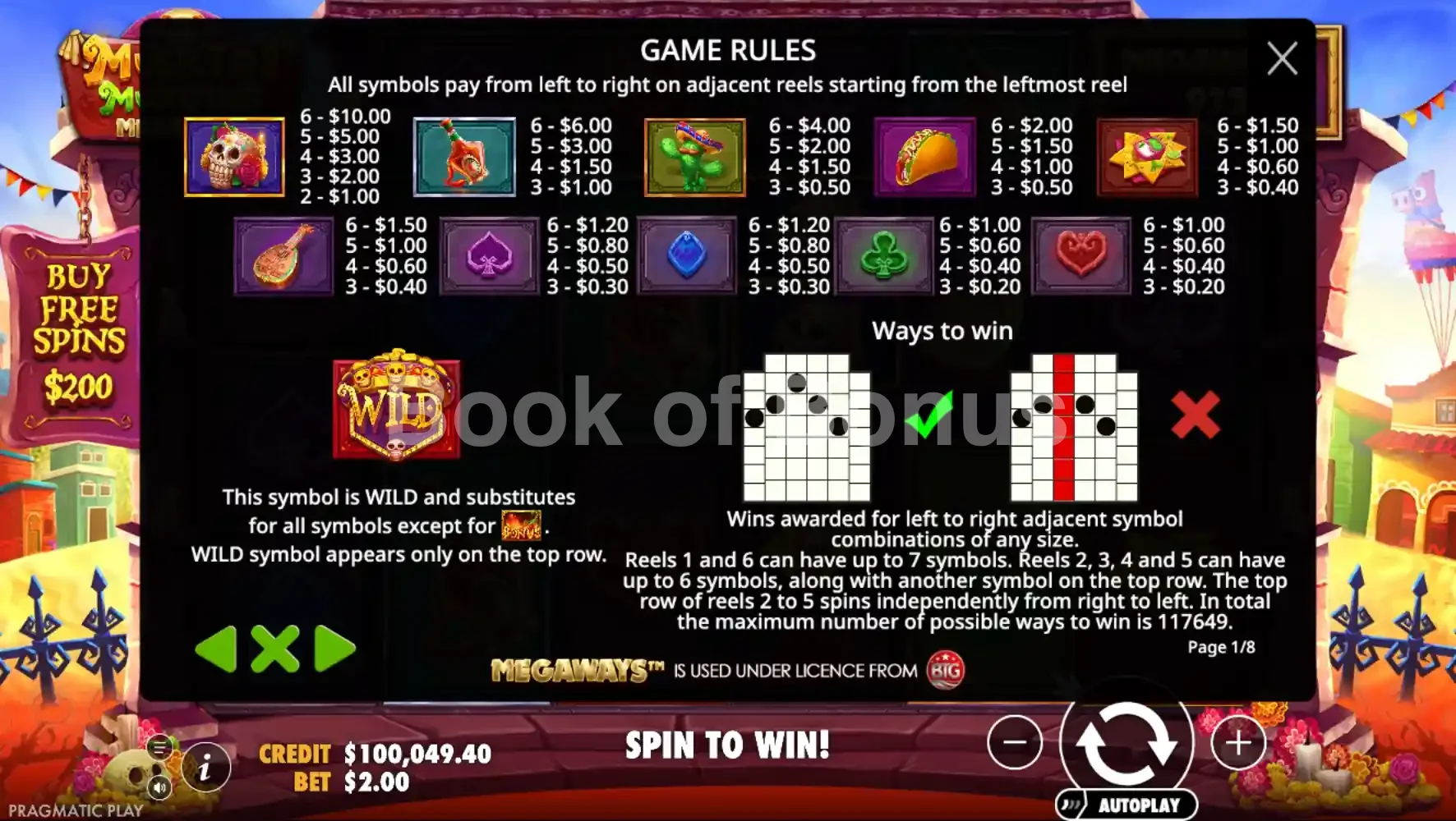 Muertos Multiplier Megaways par Pragmatic Play - table des gains et valeurs des symboles