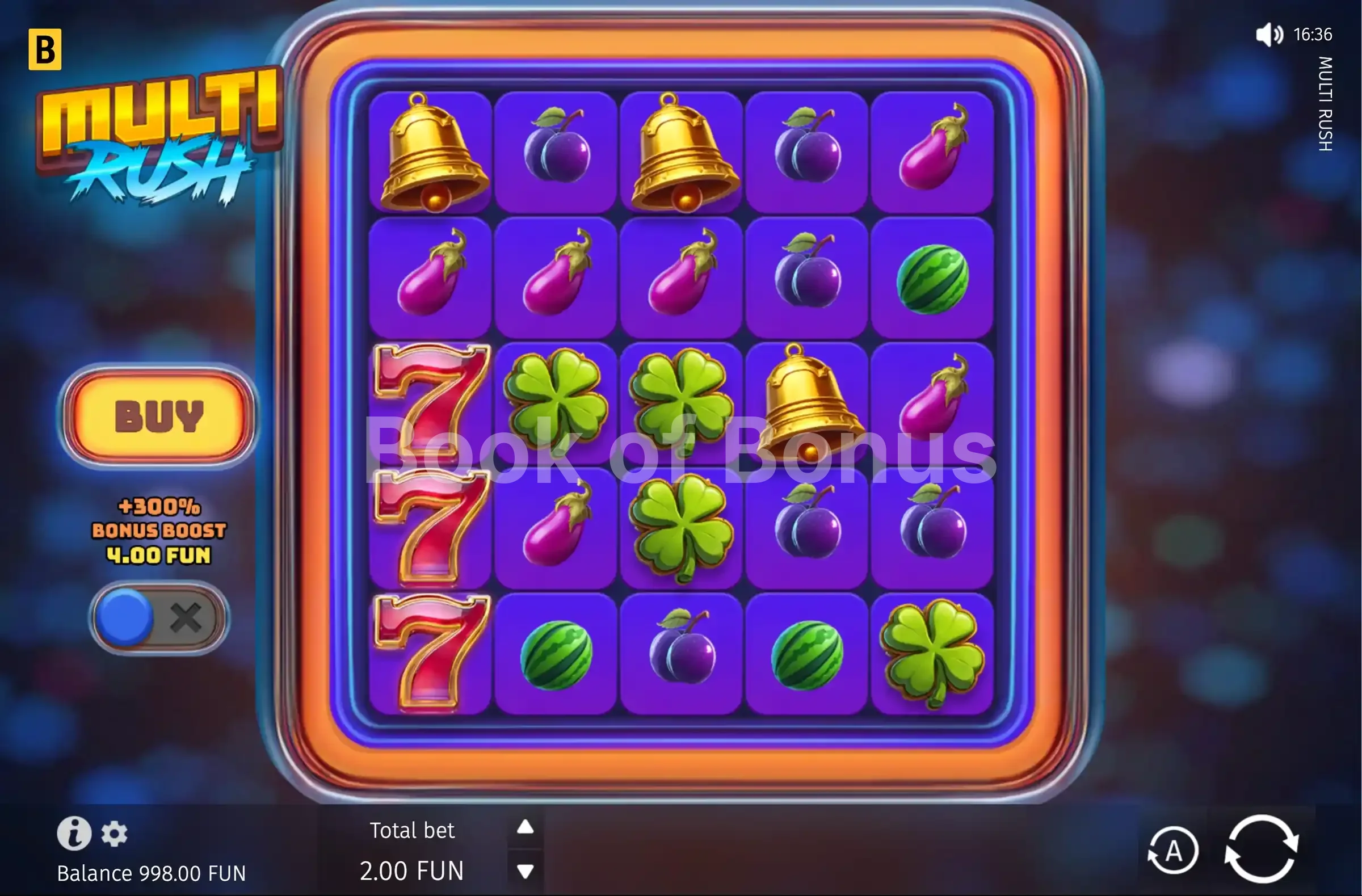 Multi Rush par BGaming - jeu de base et disposition des rouleaux