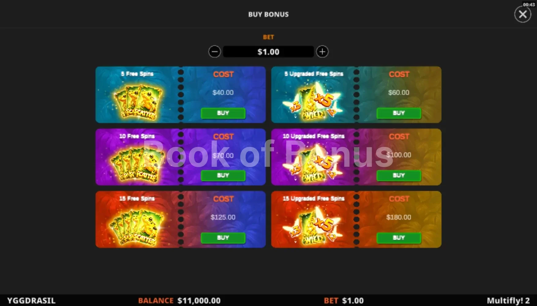 MultiFly 2 par Yggdrasil - menu d'achat de bonus et options