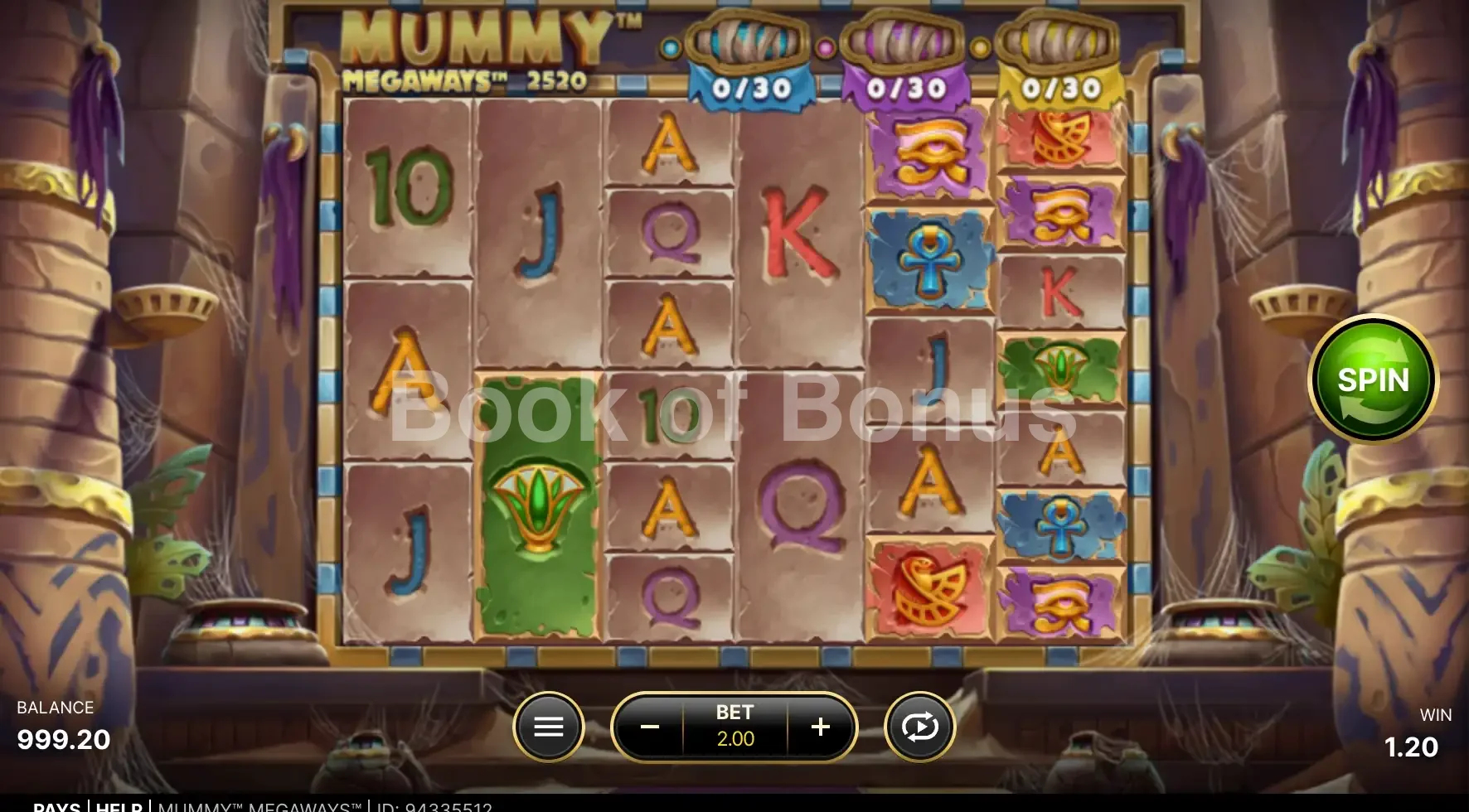 Mummy Megaways par NetEnt - jeu de base et disposition des rouleaux