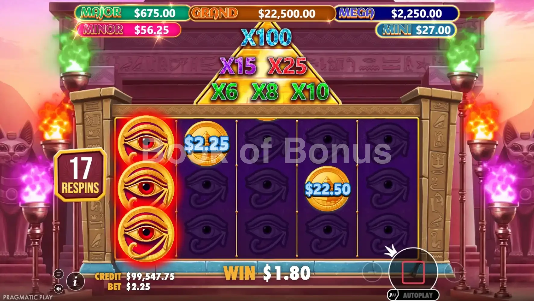 Phase de respins Mummy's Jewels 100