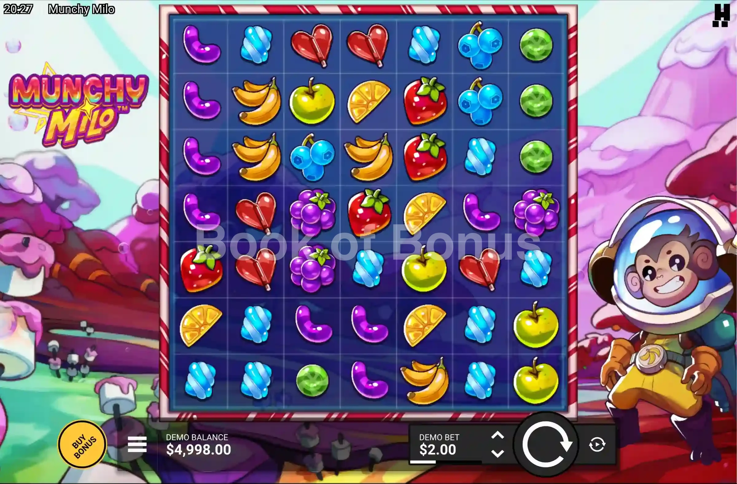 Munchy Milo par Hacksaw Gaming - jeu de base et disposition des rouleaux