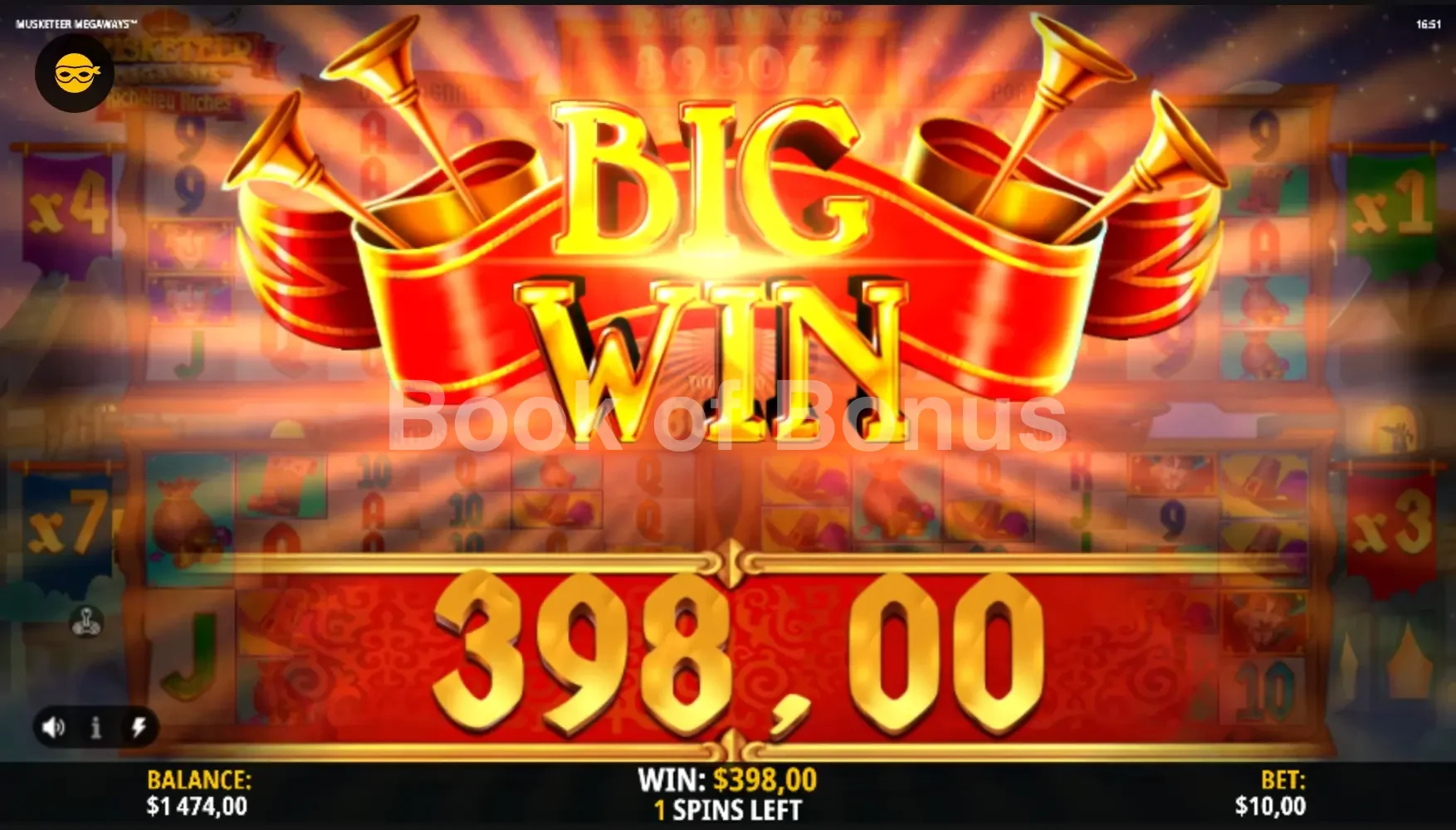 Gros gain sur Musketeer Megaways