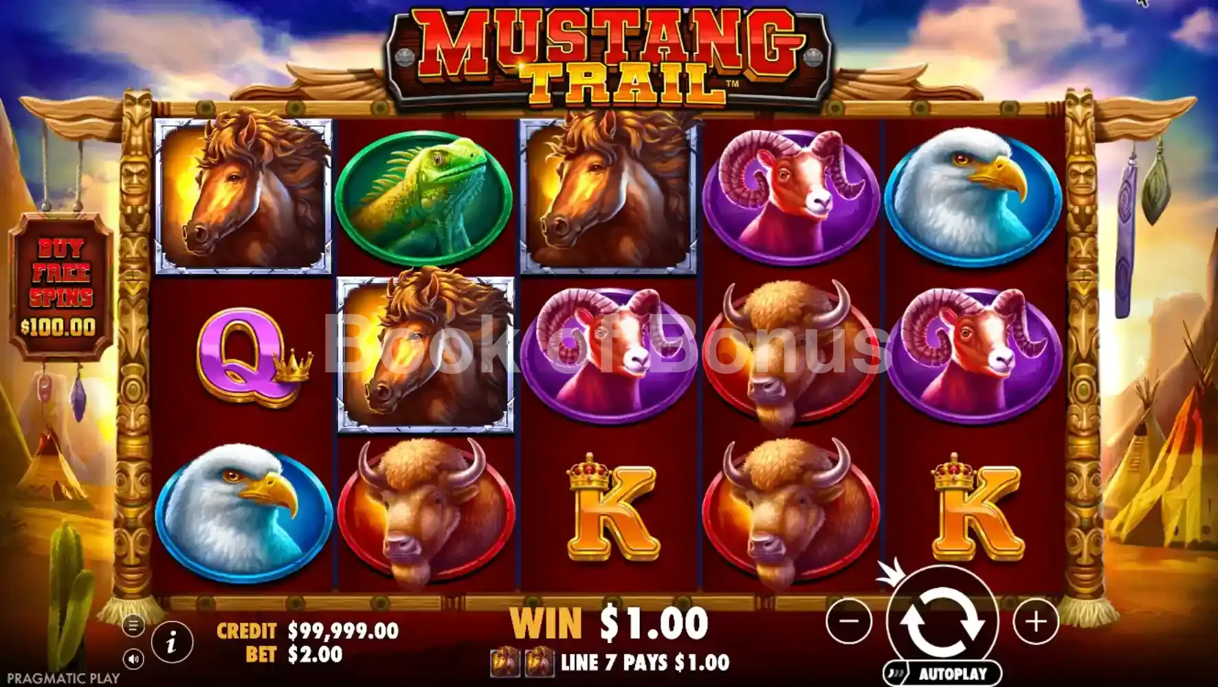Mustang Trail par Pragmatic Play - jeu de base et disposition des rouleaux