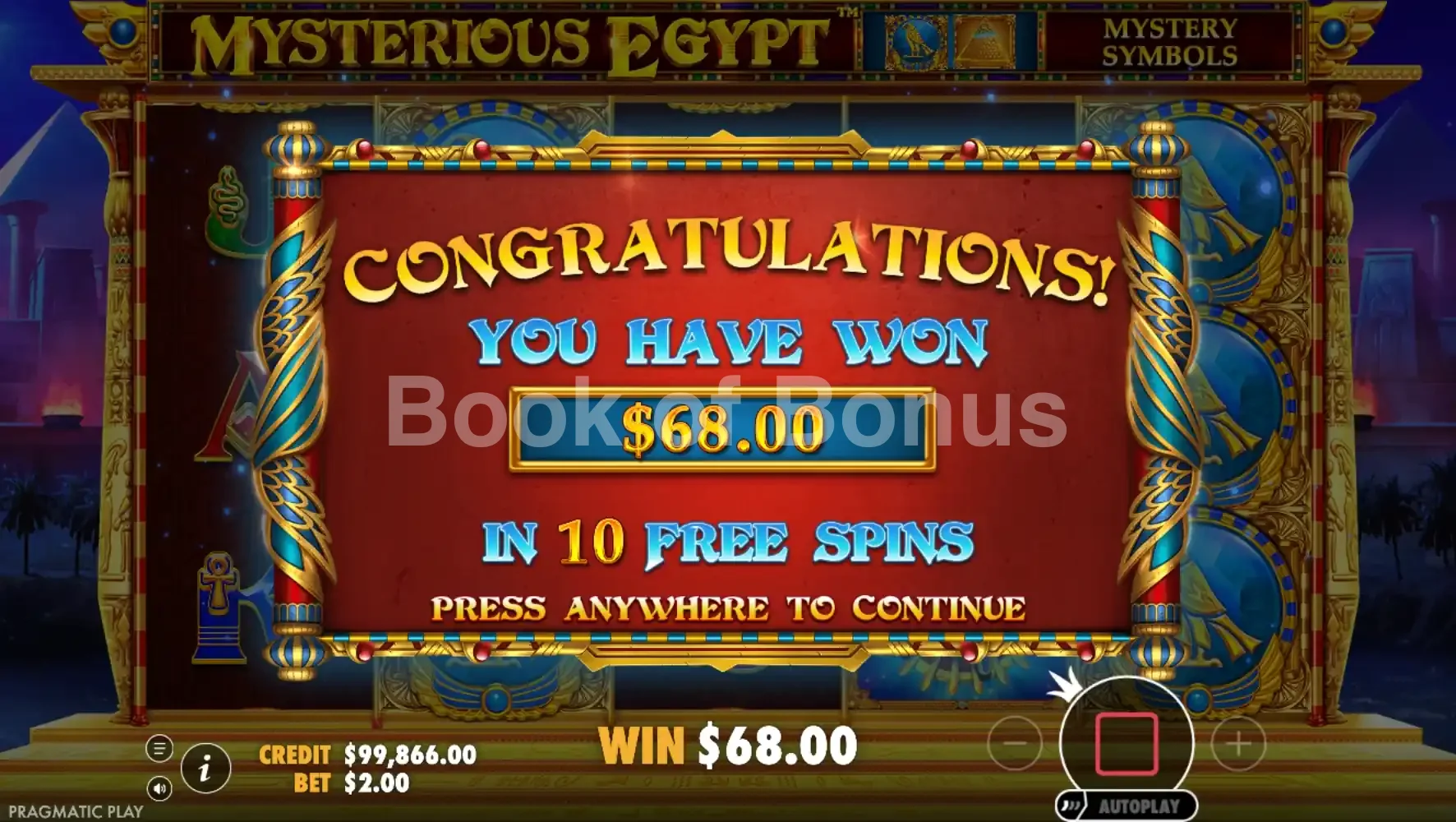 Mysterious Egypt par Pragmatic Play - gros gain