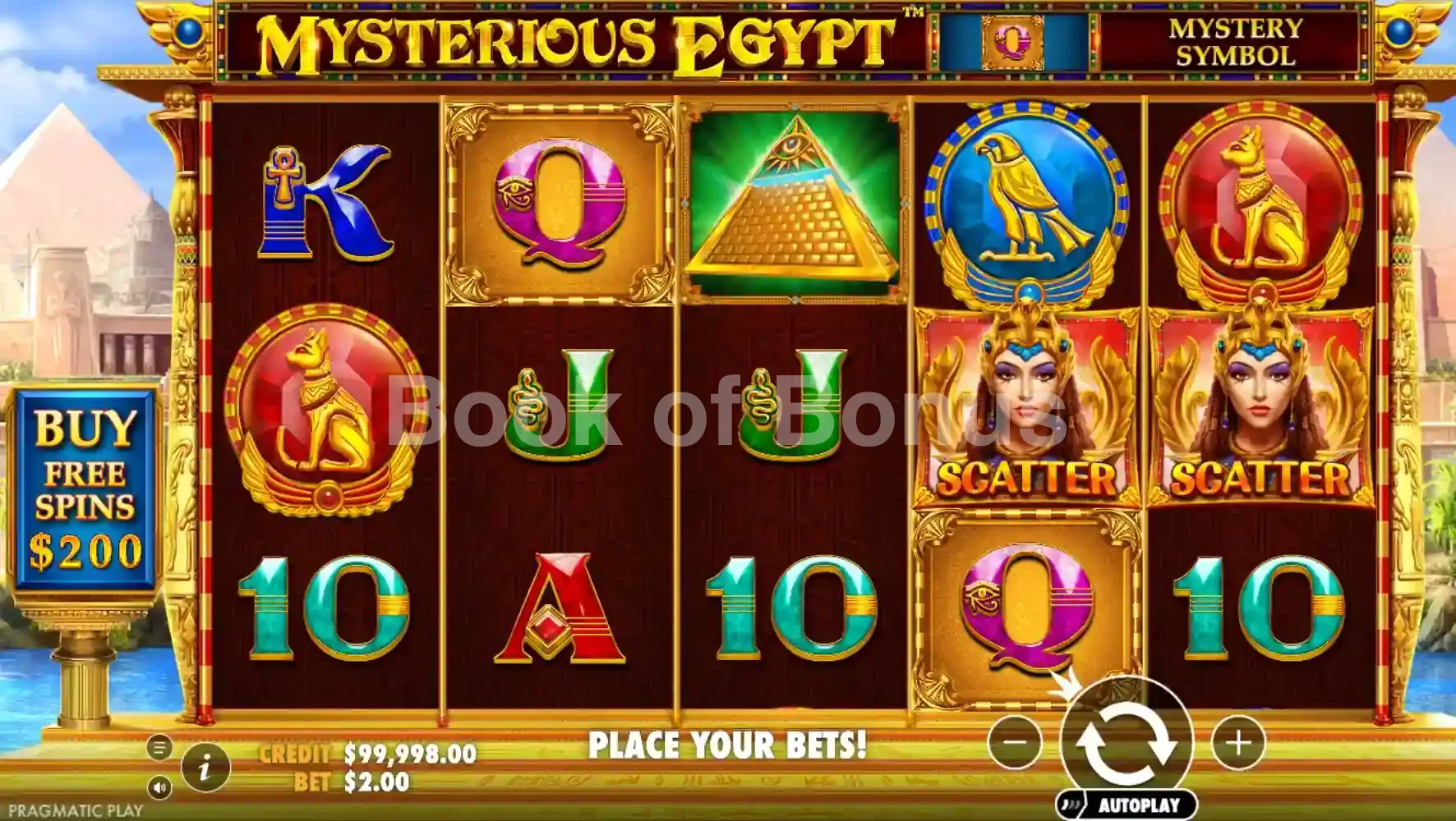 Mysterious Egypt par Pragmatic Play - jeu de base et disposition des rouleaux