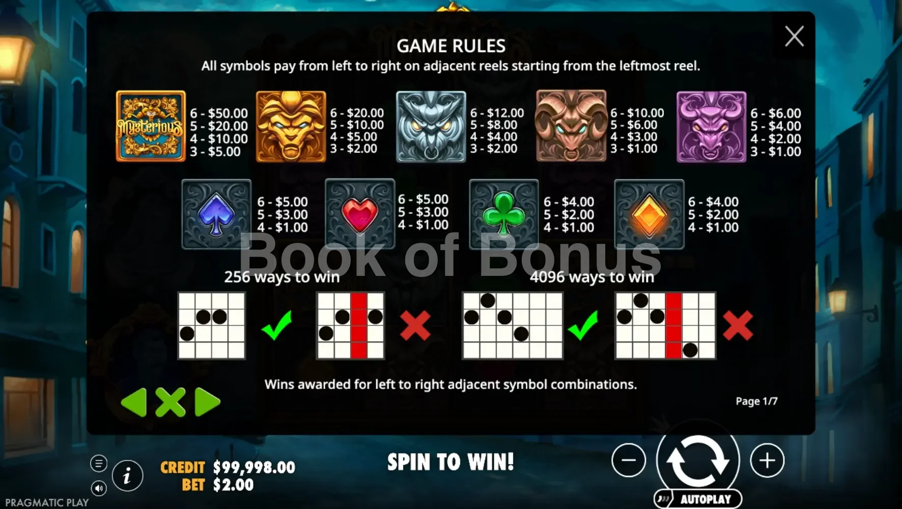Mysterious par Pragmatic Play - table des gains et valeurs des symboles