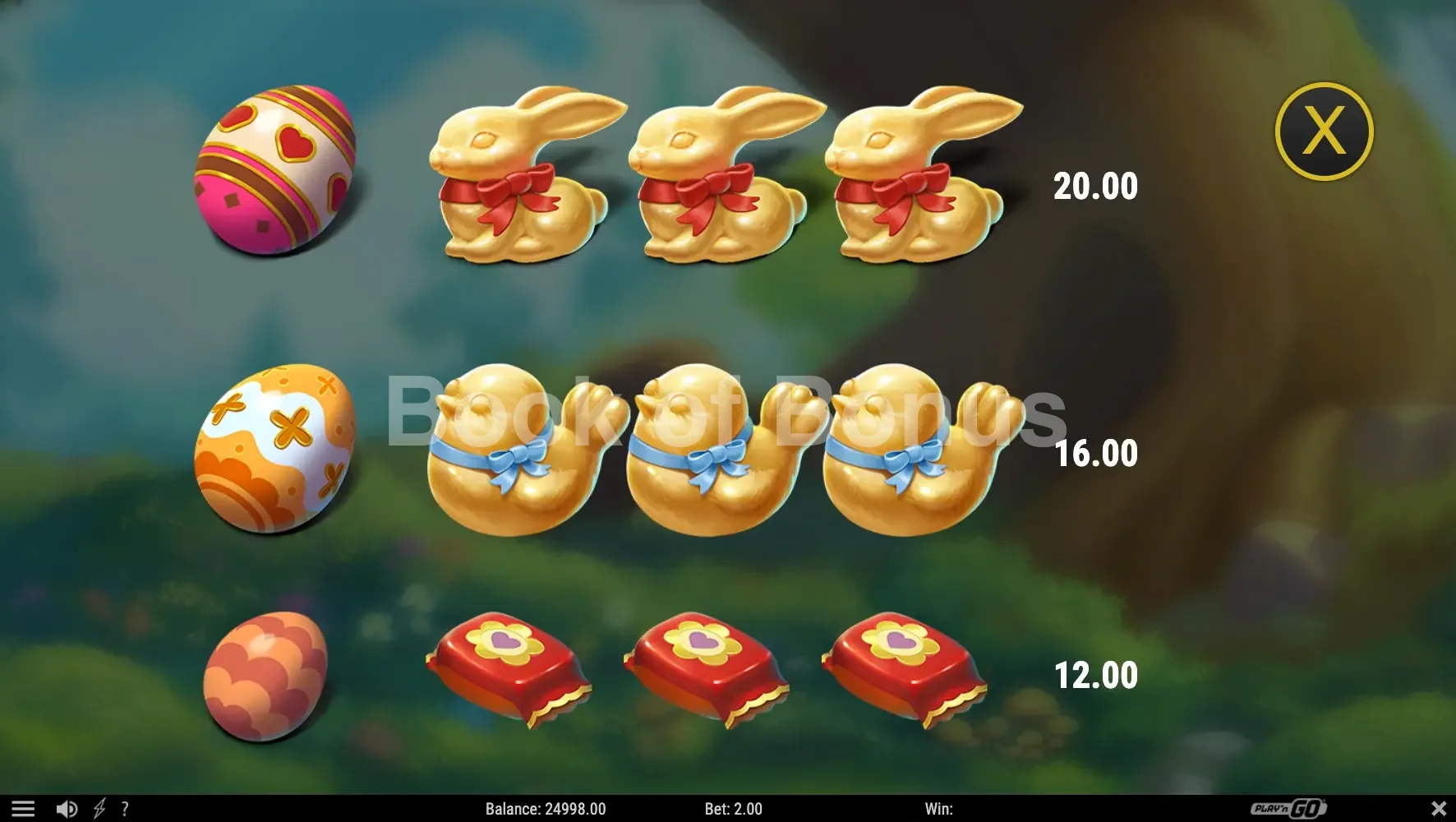 Mystery Egg Surprise par Play'n GO - table des gains et valeurs des symboles