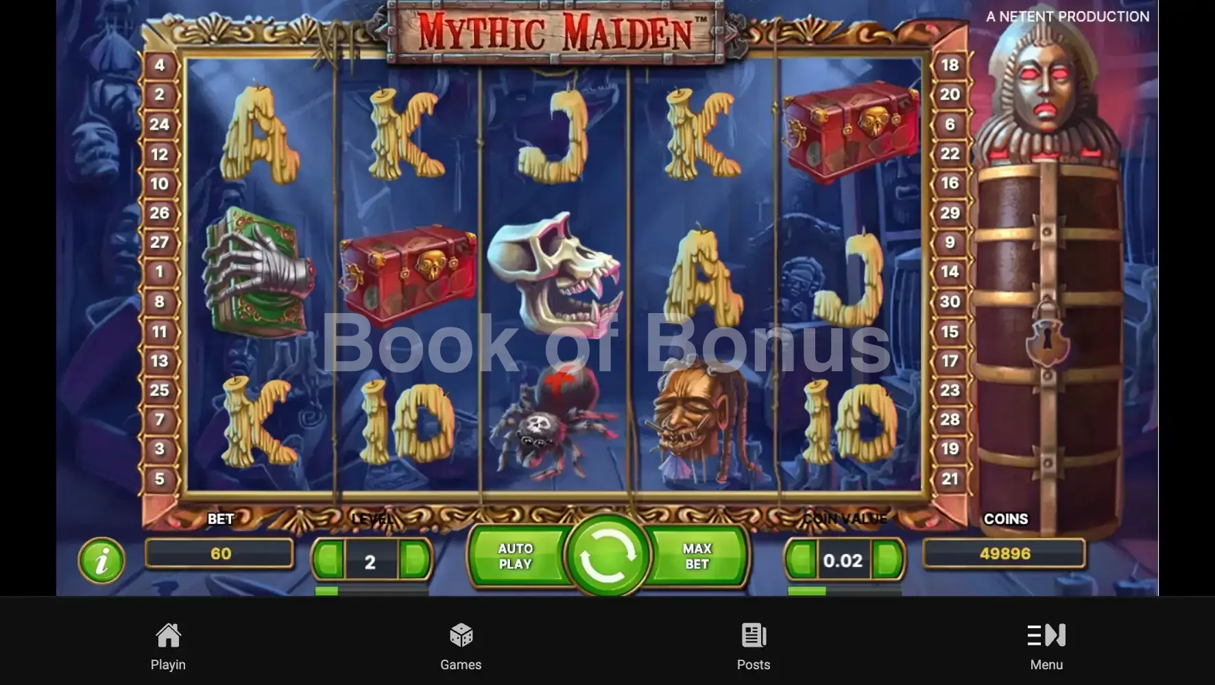 Mythic Maiden par NetEnt - jeu de base et disposition des rouleaux