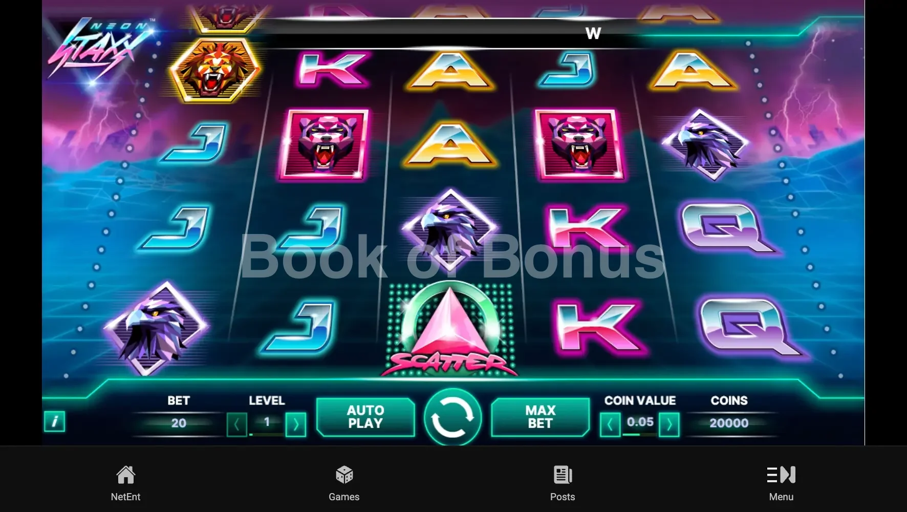 Neon Staxx par NetEnt - jeu de base et disposition des rouleaux