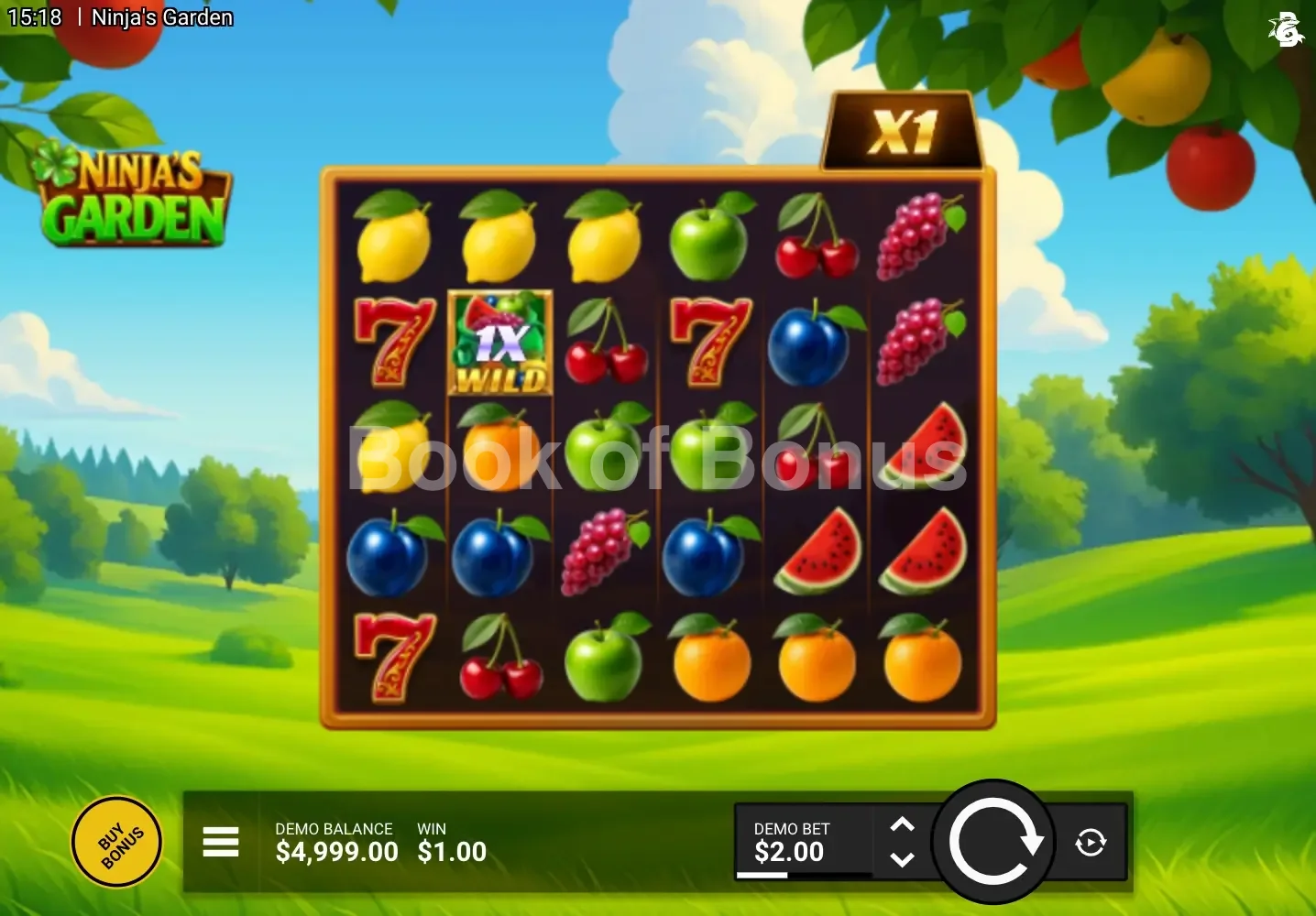 Ninja’s Garden par Hacksaw Gaming - jeu de base et disposition des rouleaux