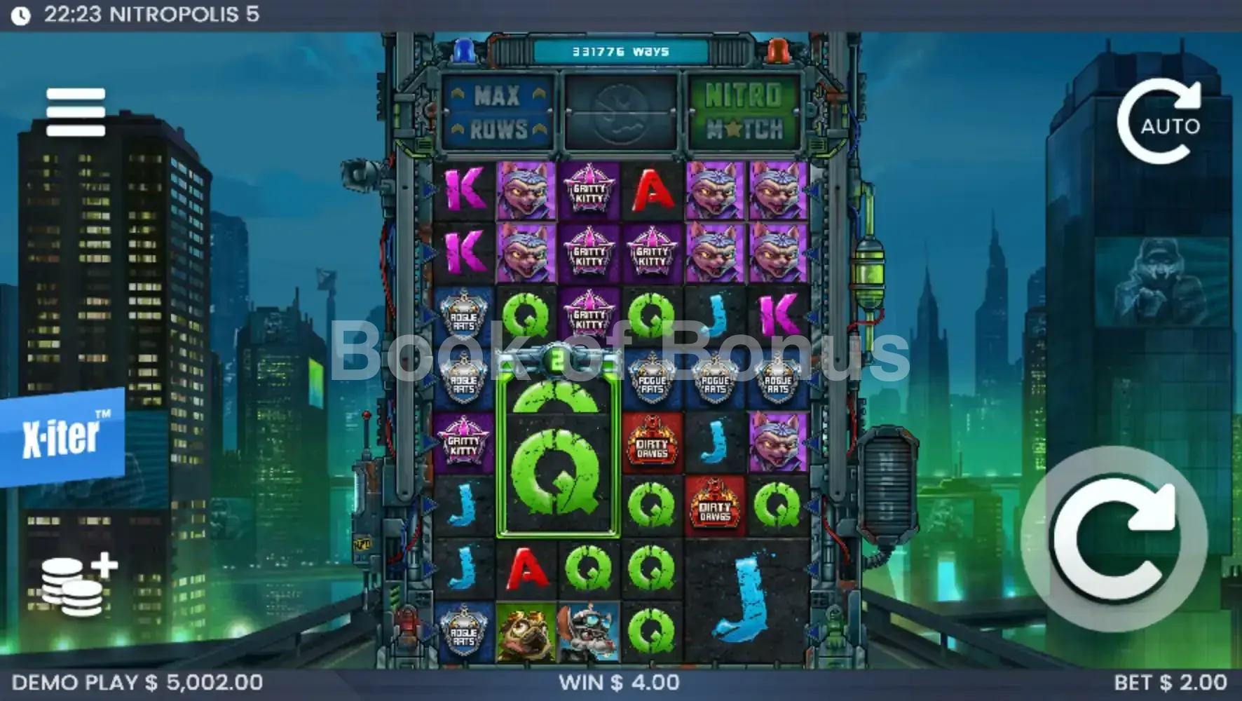 Nitropolis 5 par ELK Studios - jeu de base et disposition des rouleaux