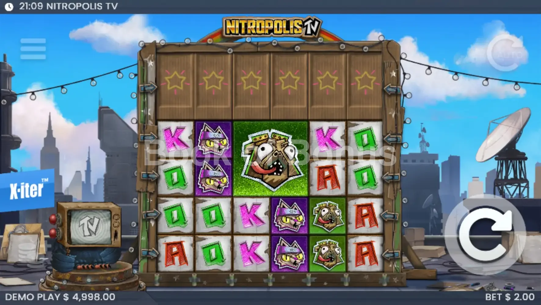 Nitropolis TV par ELK Studios - jeu de base et disposition des rouleaux