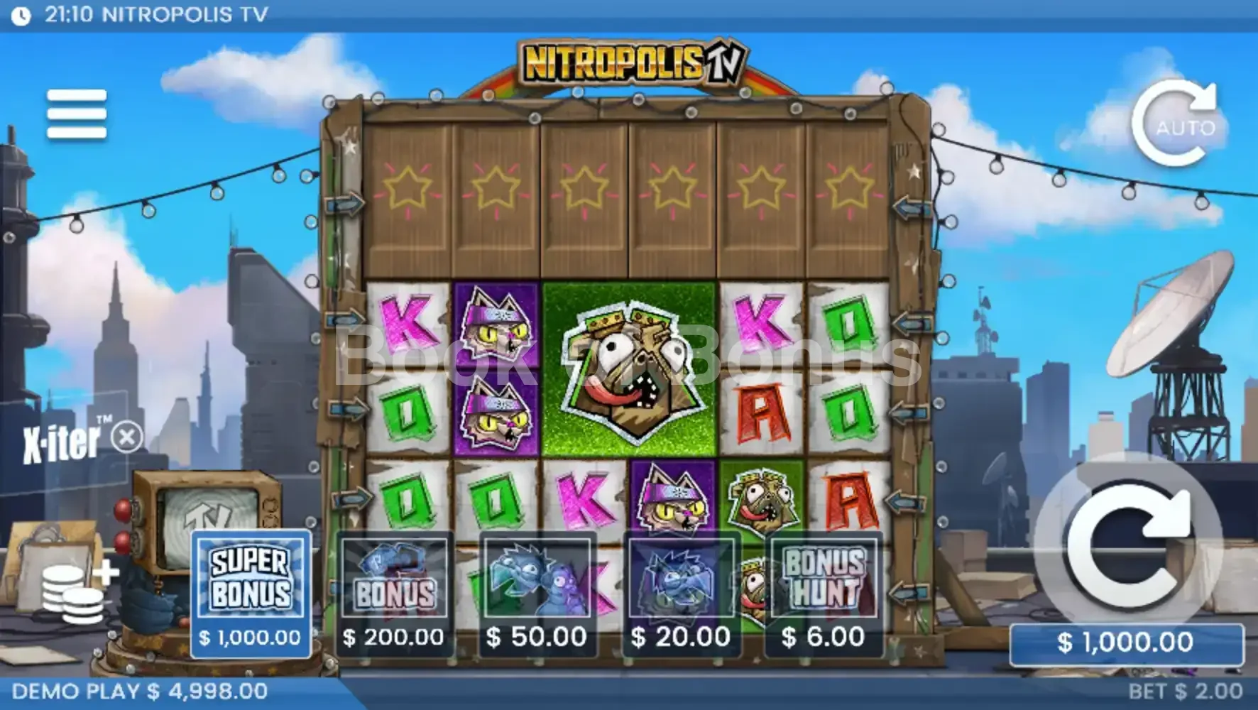 Nitropolis TV par ELK Studios - menu d'achat de bonus et options