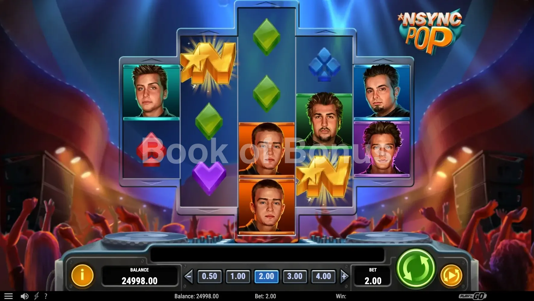 NSYNC POP par Play'n GO - jeu de base et disposition des rouleaux