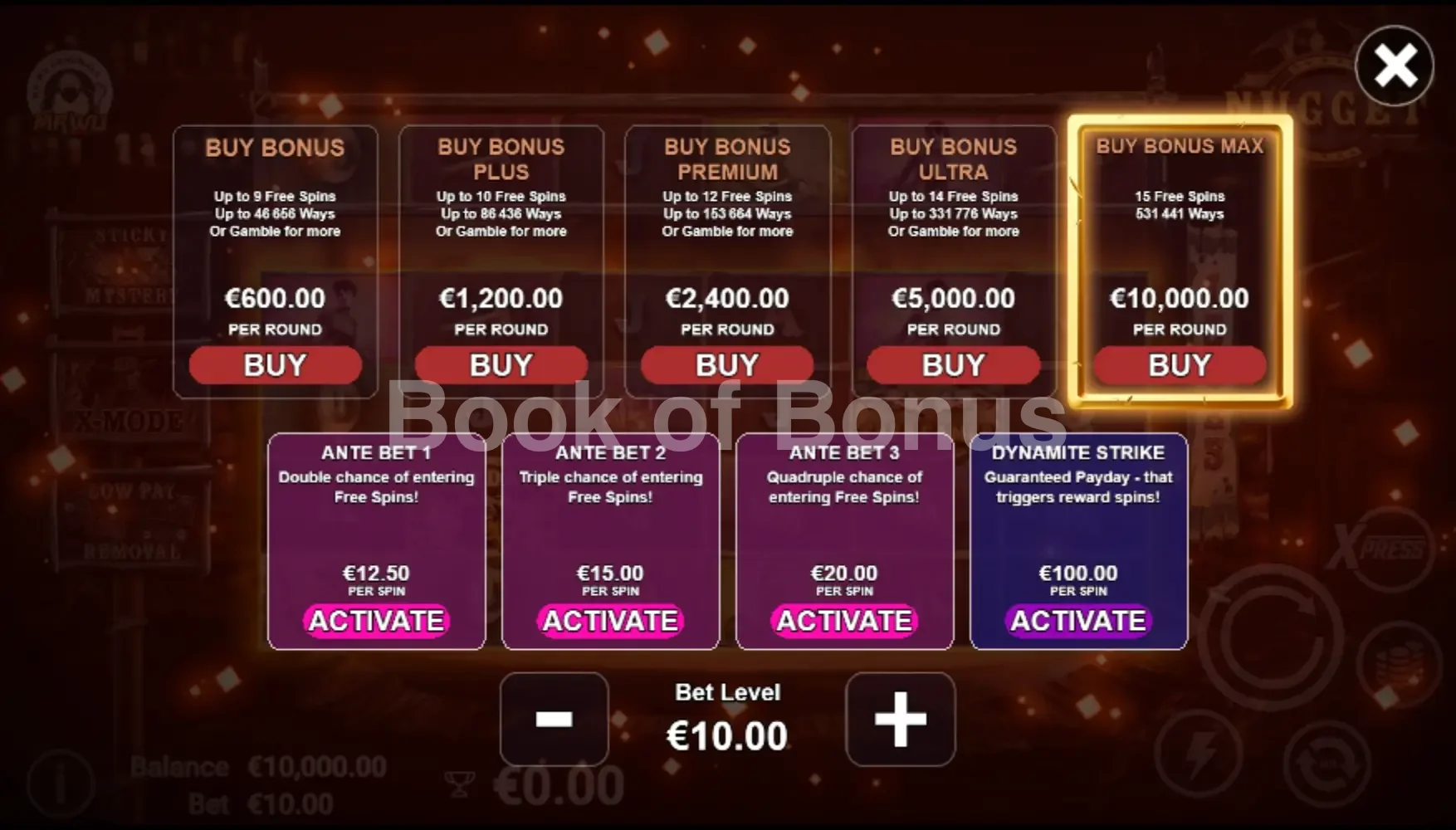 Nugget par Avatar UX - menu d'achat de bonus et options