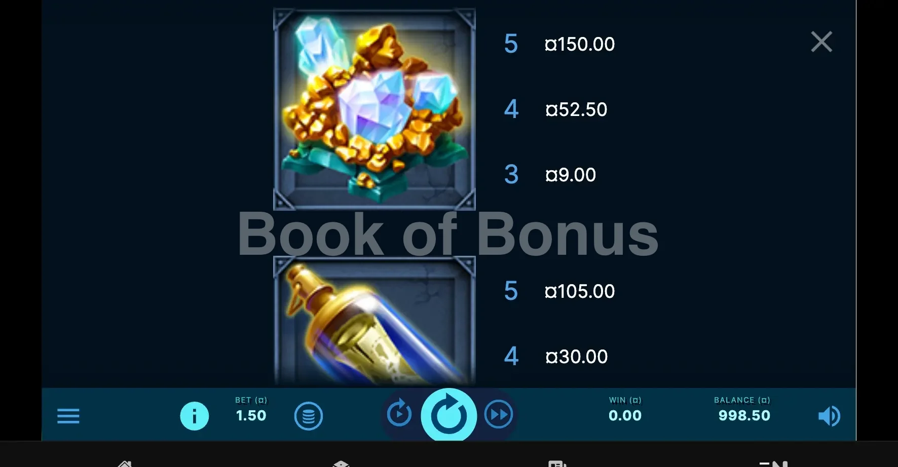Ocean's Treasure par NetEnt - table des gains et valeurs des symboles