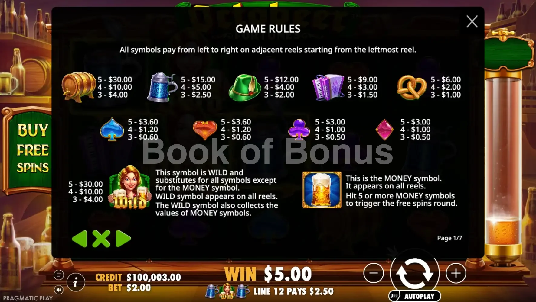 Tableau des gains Octobeer Fortunes