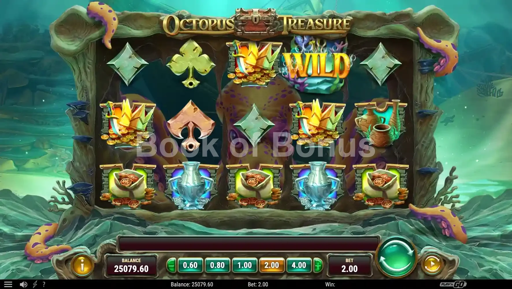 Octopus Treasure par Play'n GO - jeu de base et disposition des rouleaux
