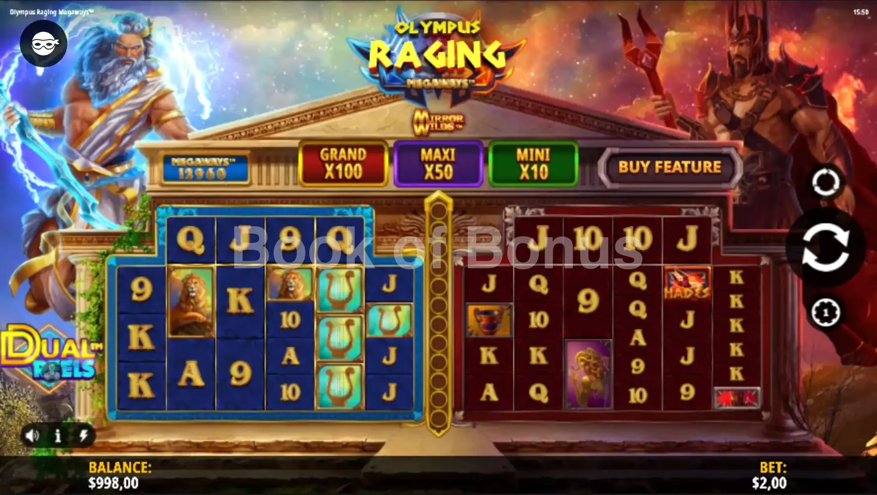Olympus Raging Megaways par iSoftBet - jeu de base et disposition des rouleaux