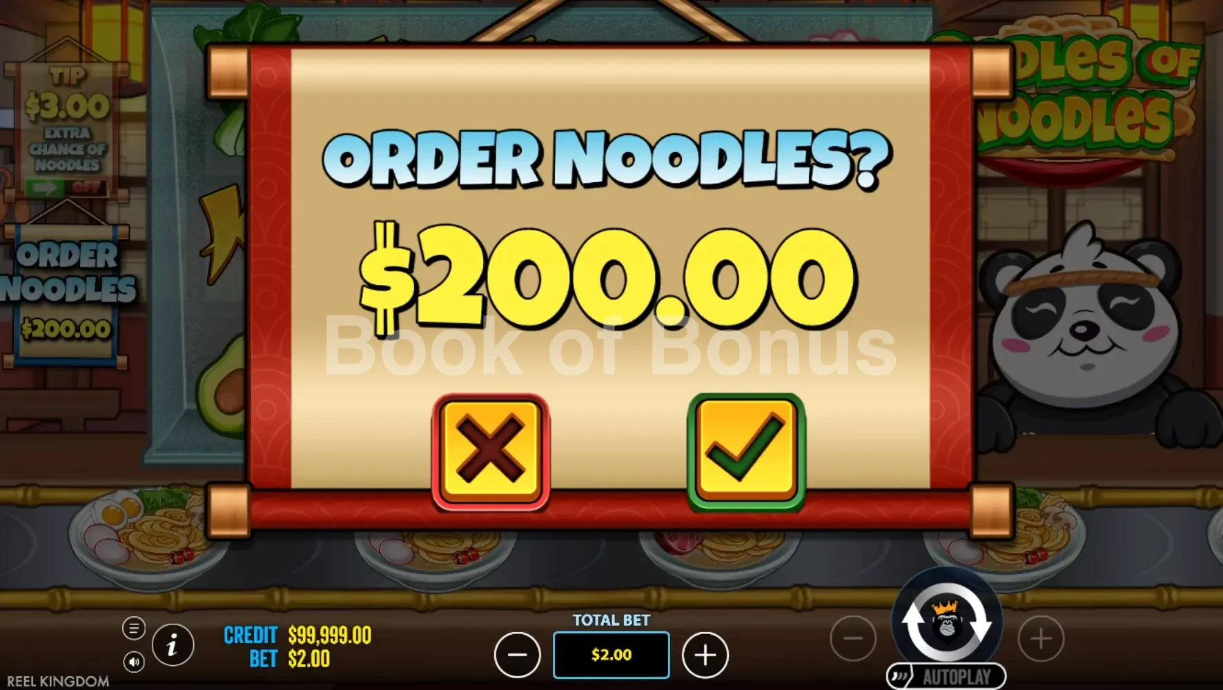 Oodles of Noodles par Reel Kingdom - menu d'achat de bonus et options
