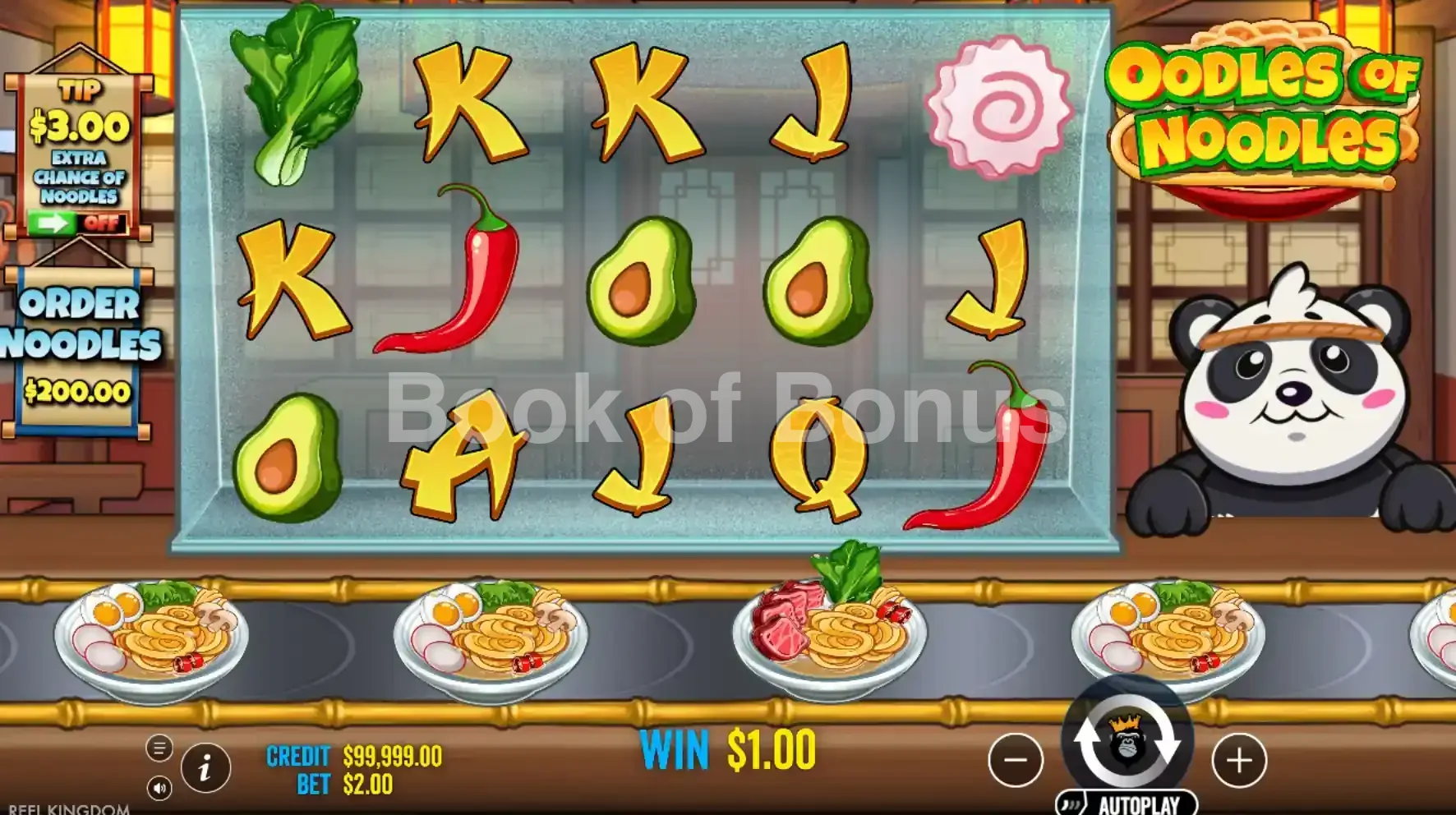 Oodles of Noodles par Reel Kingdom - jeu de base et disposition des rouleaux