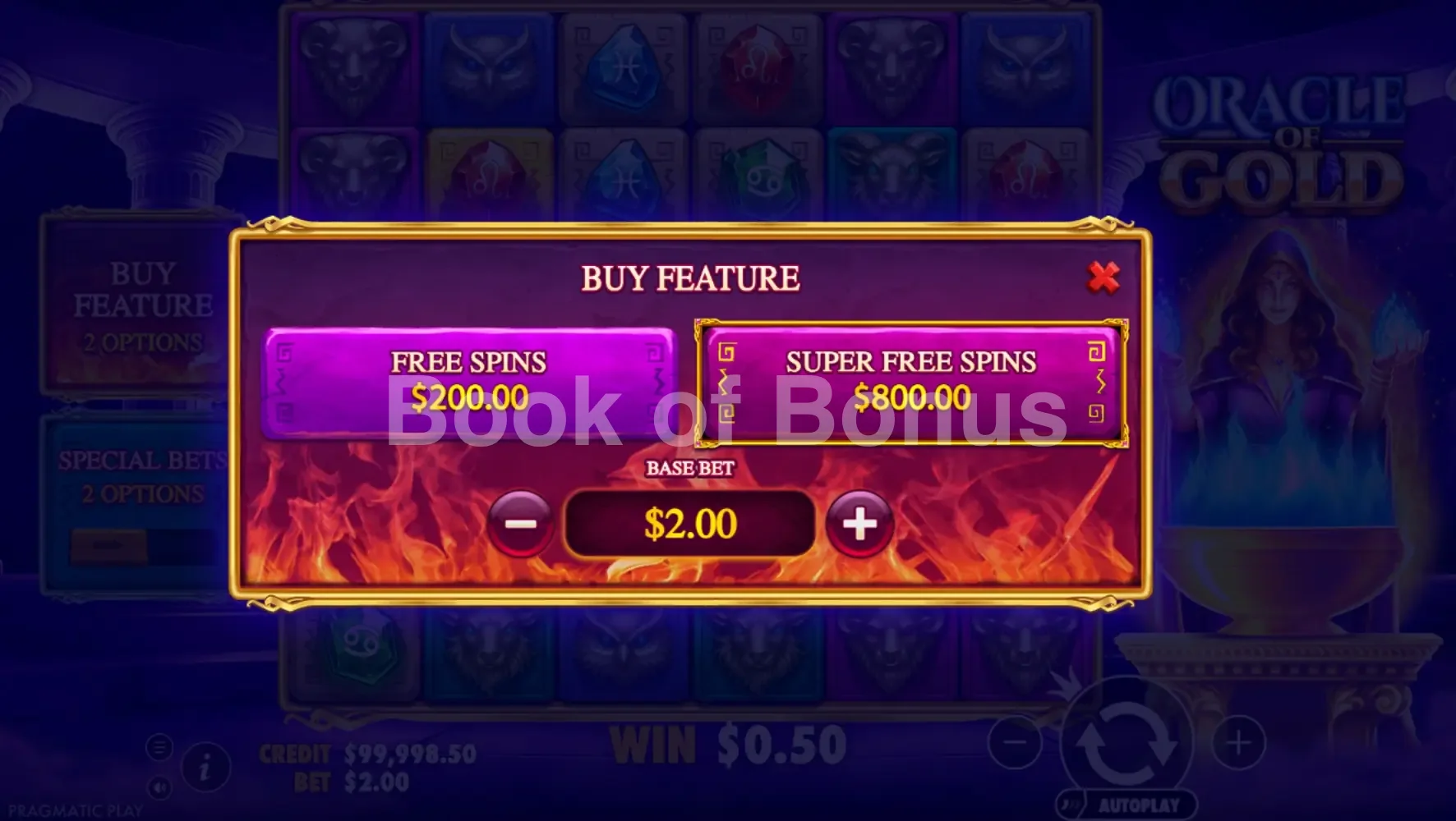 Achat de bonus Oracle of Gold