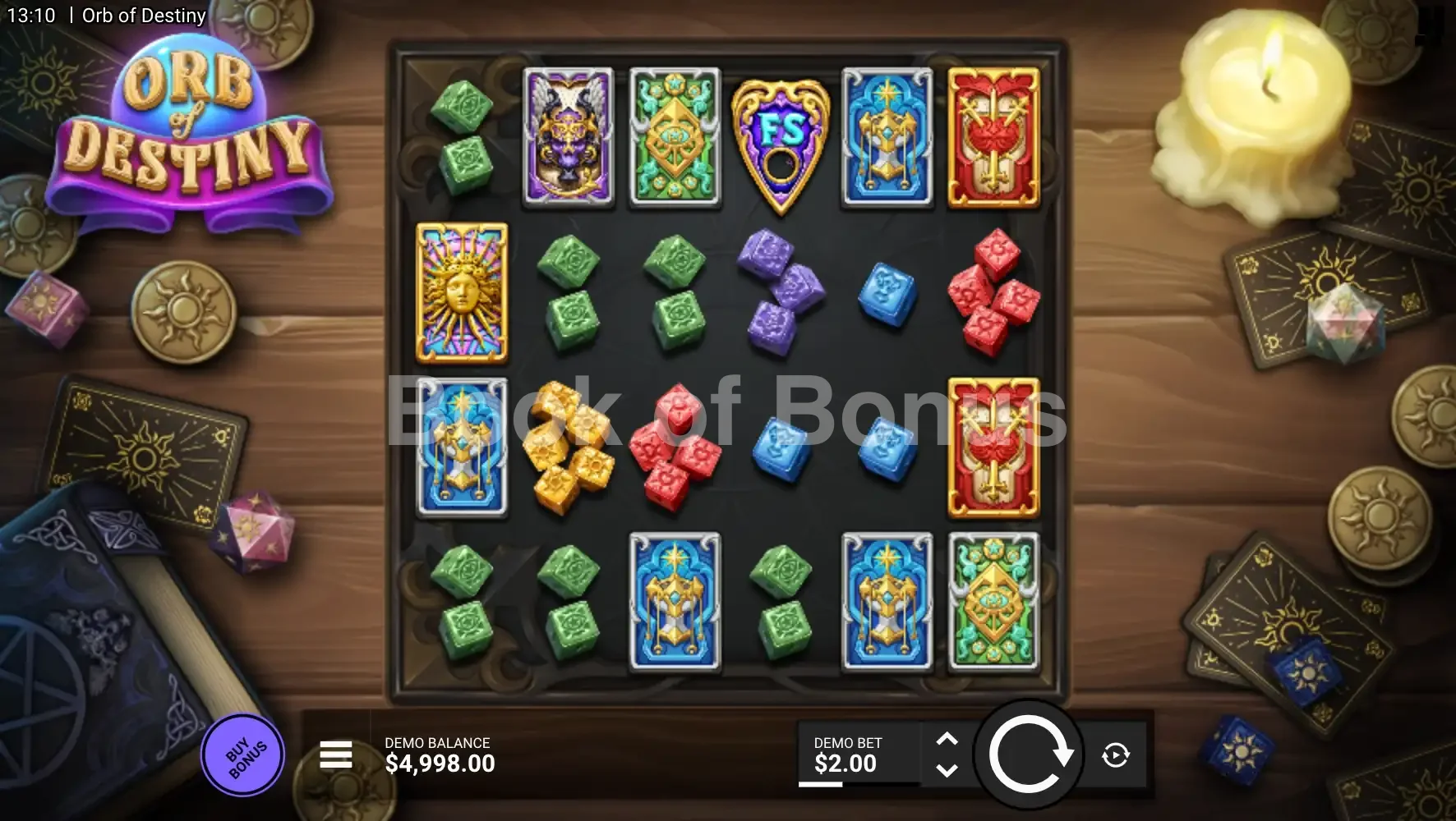 Orb of Destiny par Hacksaw Gaming - jeu de base et disposition des rouleaux