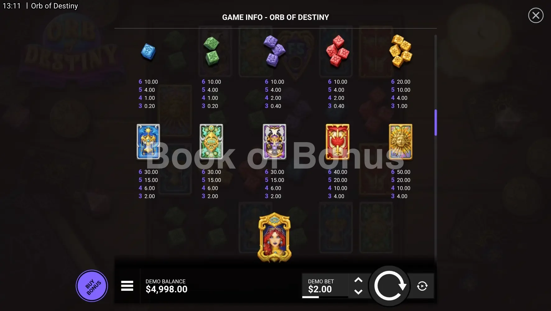 Orb of Destiny par Hacksaw Gaming - table des gains et valeurs des symboles