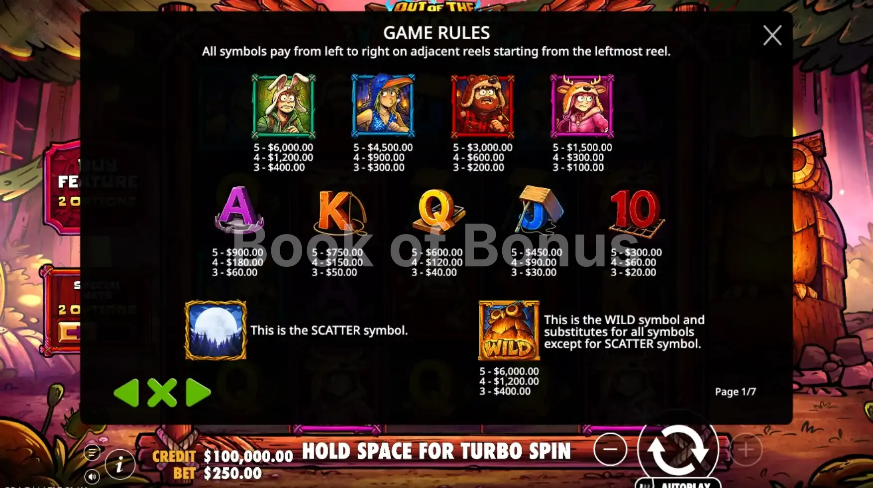 Out of the Woods par Pragmatic Play - table des gains et valeurs des symboles